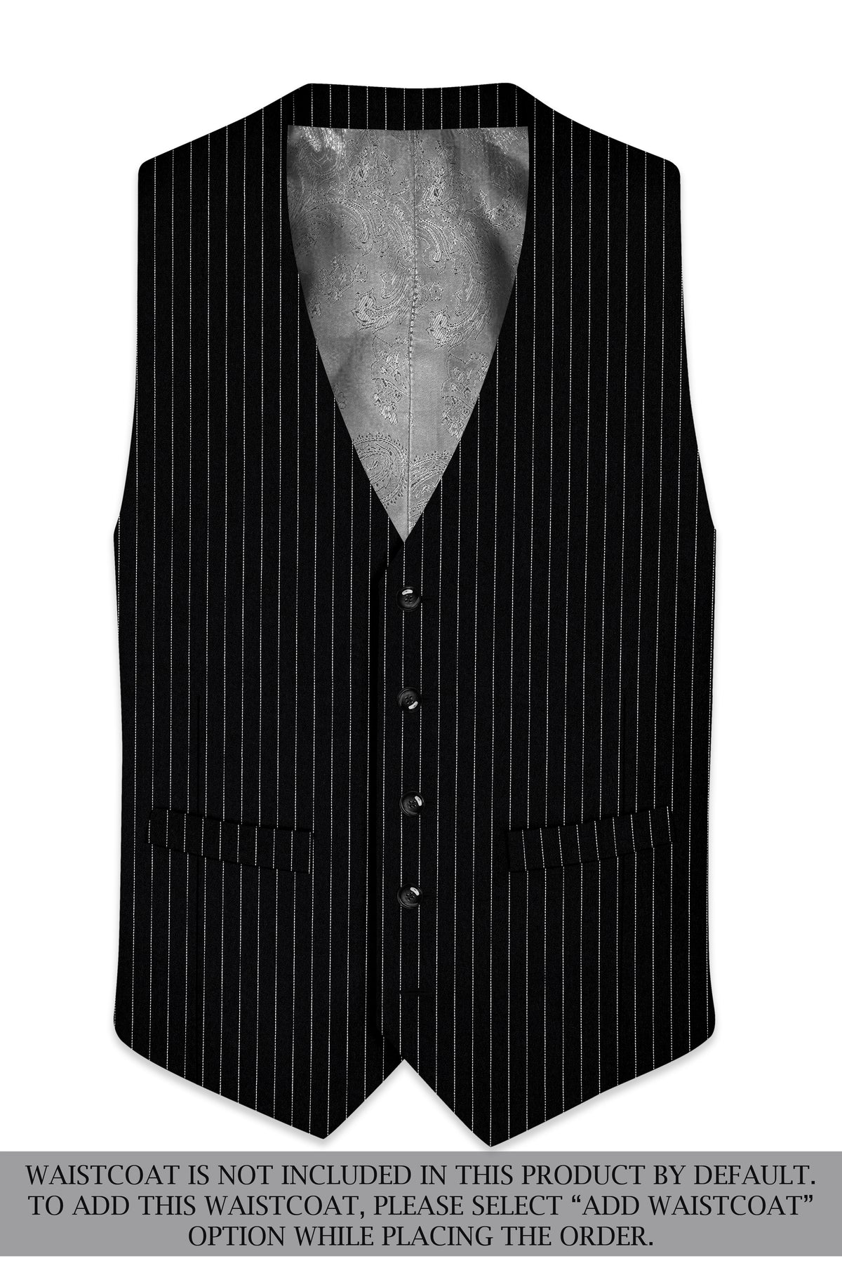 Noble-Jade Black Chalk Striped Wool Rich Wrinkle-Free Fluid Drape Fabric Single Breasted Suit