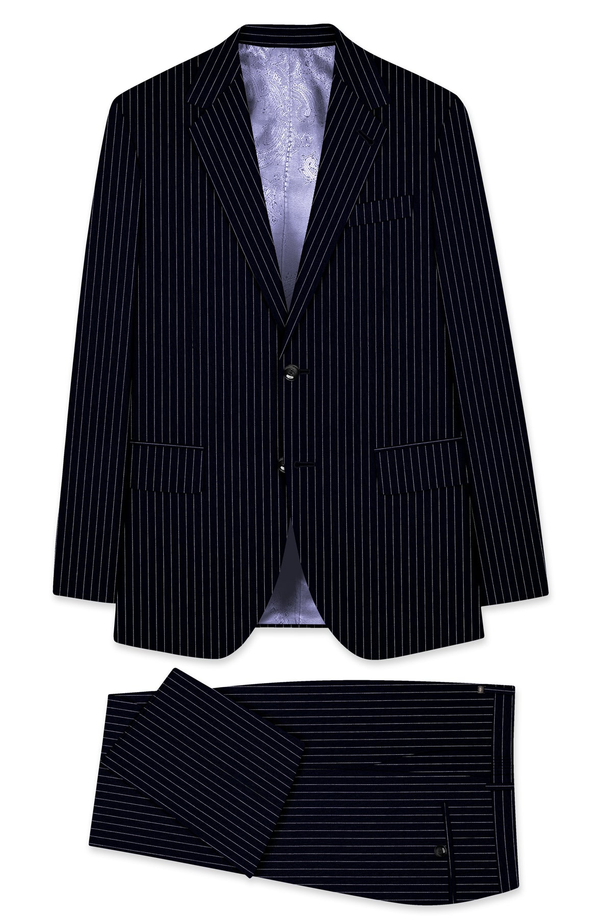 Windsor-Navy Blue Chalk Striped Wool Rich Wrinkle-Free Fluid Drape Fabric Single Breasted Suit