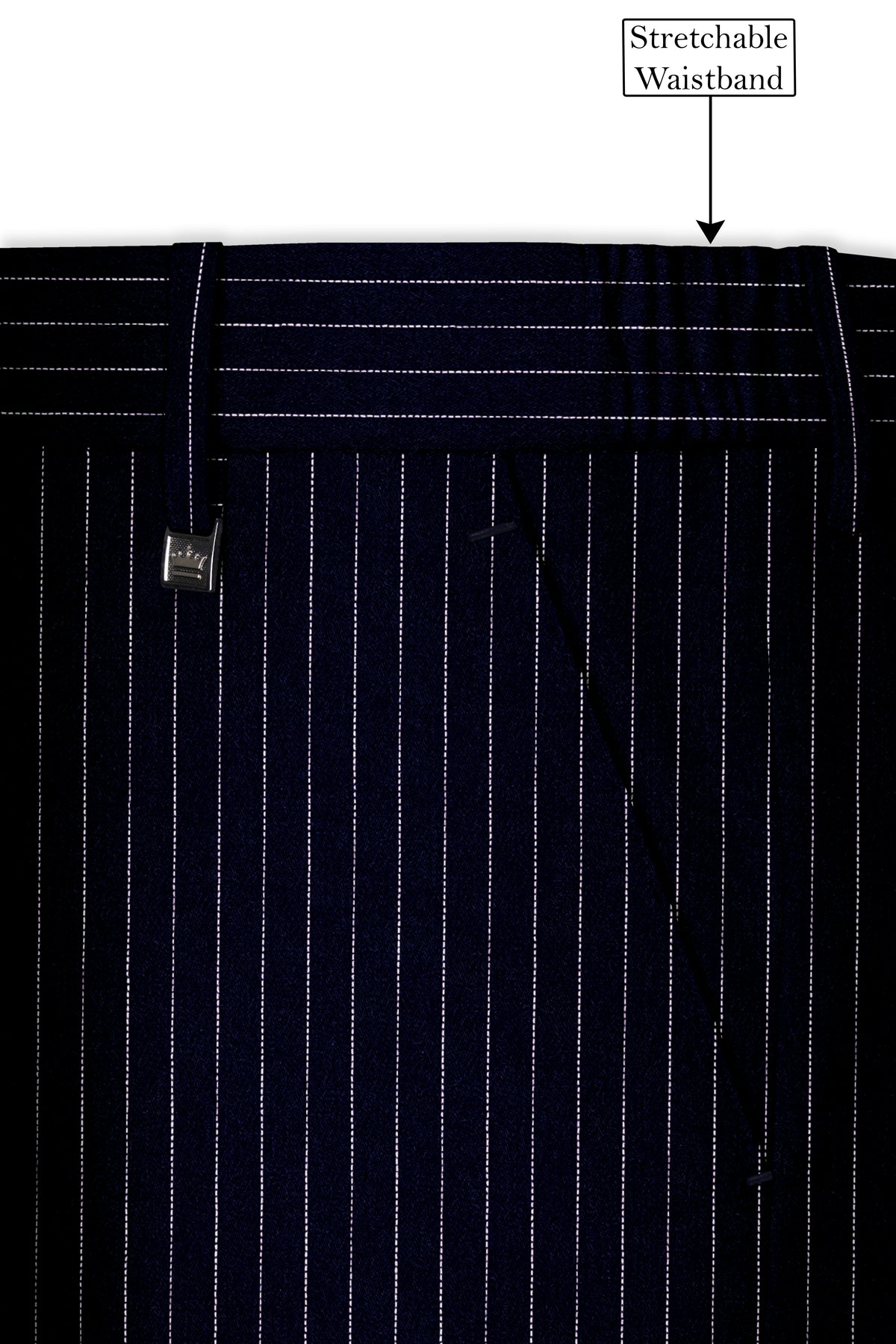 Windsor-Navy Blue Chalk Striped Wool Rich Wrinkle-Free Fluid Drape Fabric Single Breasted Suit