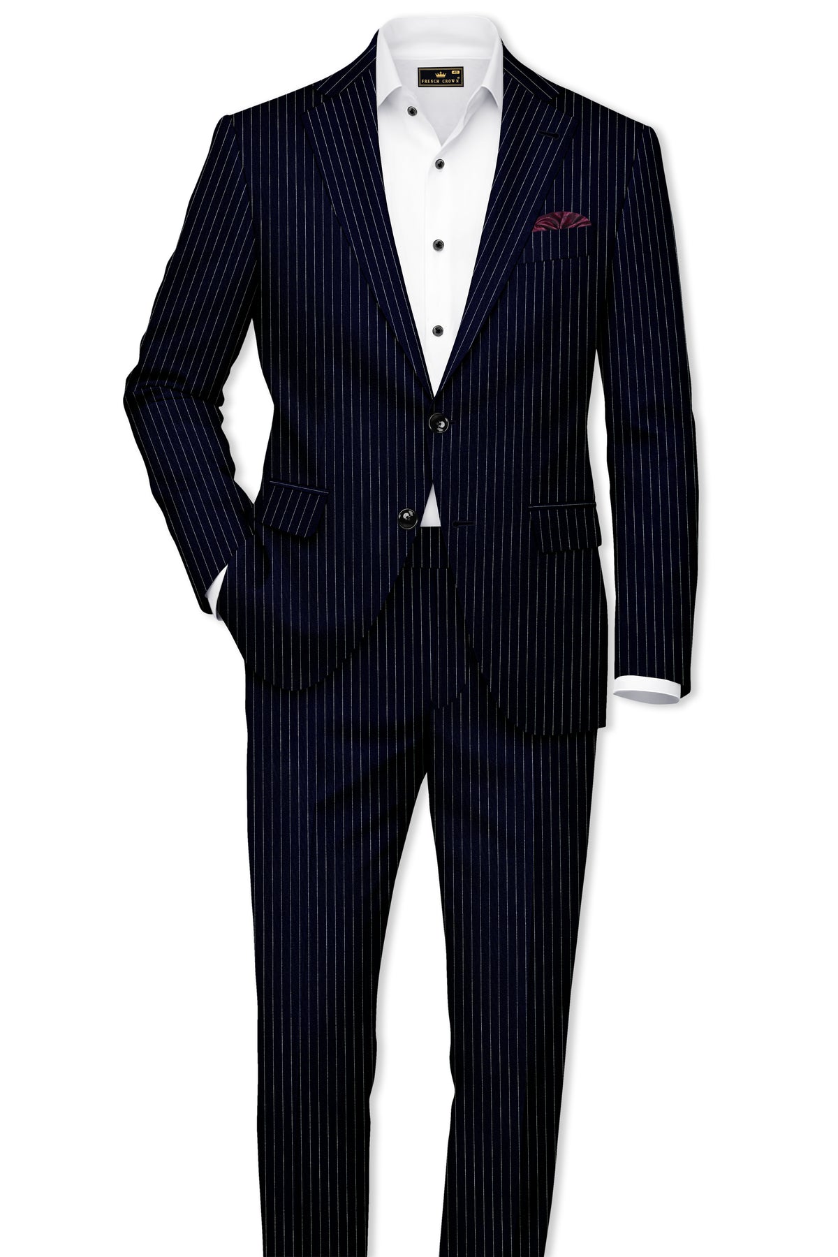 Windsor-Navy Blue Chalk Striped Wool Rich Wrinkle-Free Fluid Drape Fabric Single Breasted Suit