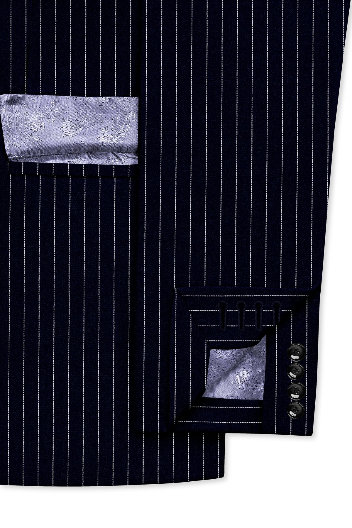 Windsor-Navy Blue Chalk Striped Wool Rich Wrinkle-Free Fluid Drape Fabric Single Breasted Suit