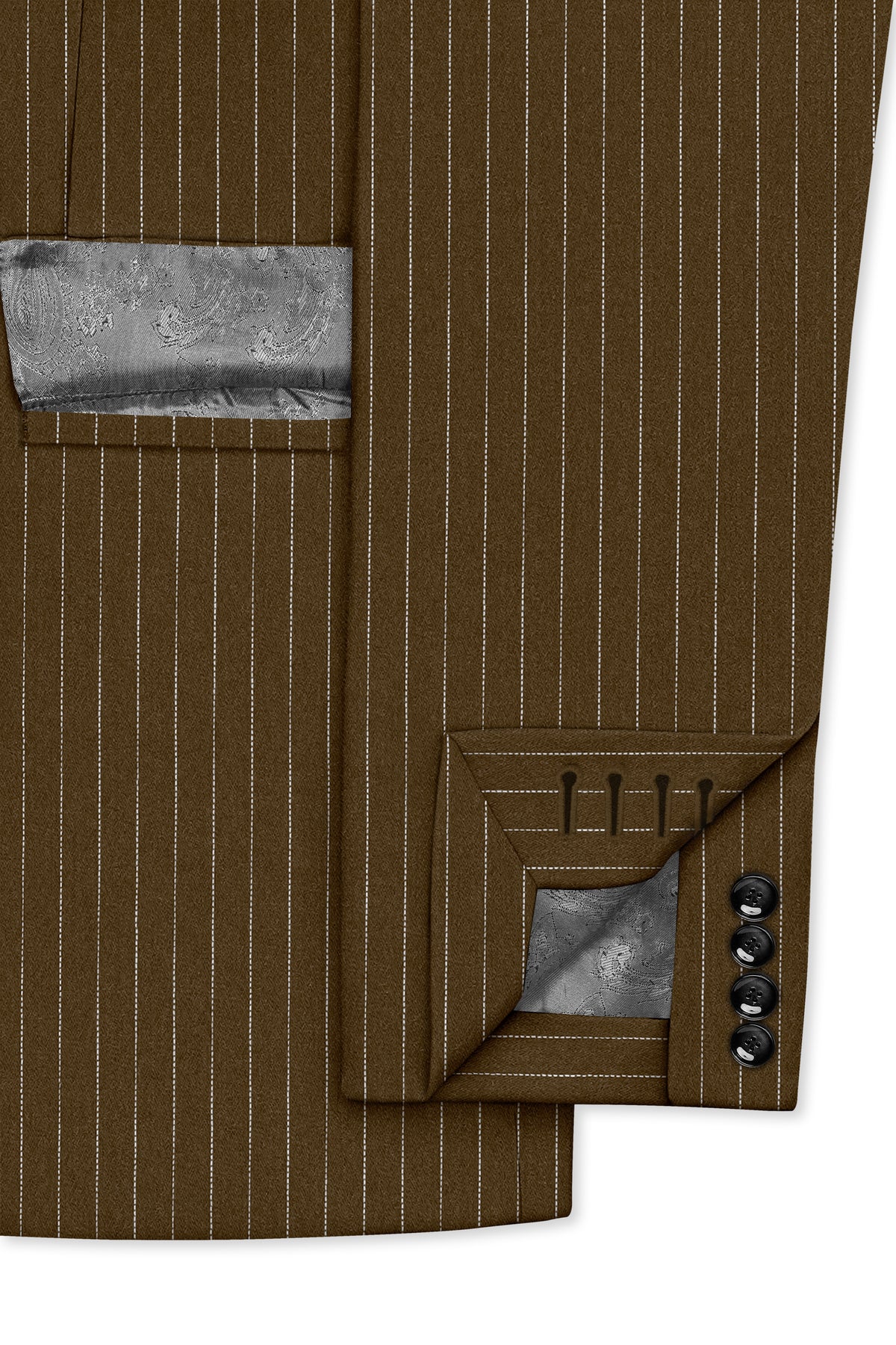 Sable-Antique Brown Chalk Striped Wool Rich Wrinkle-Free Fluid Drape Fabric Single Breasted Suit