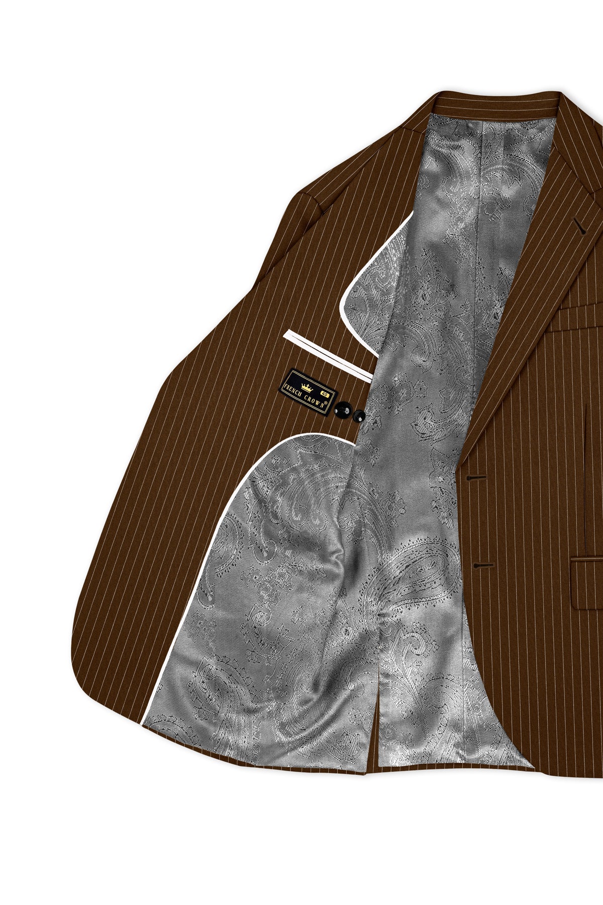Everton-Clinker Brown Chalk Striped Wool Rich Wrinkle-Free Fluid Drape Fabric Single Breasted Suit