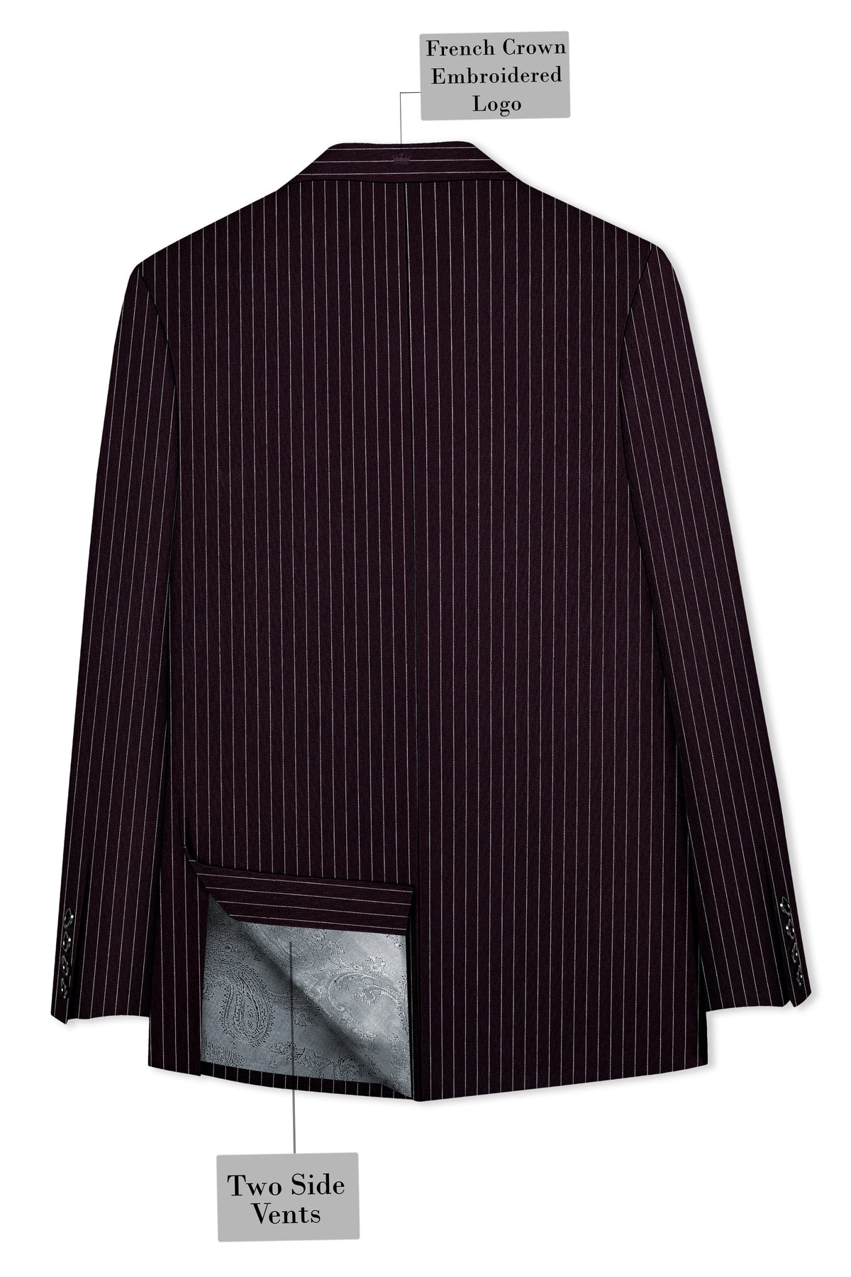 Vesper-Gondola Maroon Chalk Striped Wool Rich Wrinkle-Free Fluid Drape Fabric Double Breasted Suit