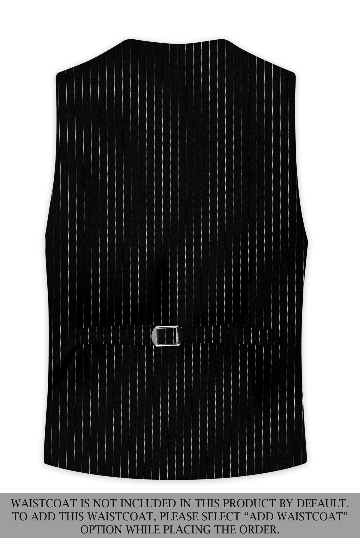 Noble-Jade Black Chalk Striped Wool Rich Wrinkle-Free Fluid Drape Fabric Double Breasted Suit