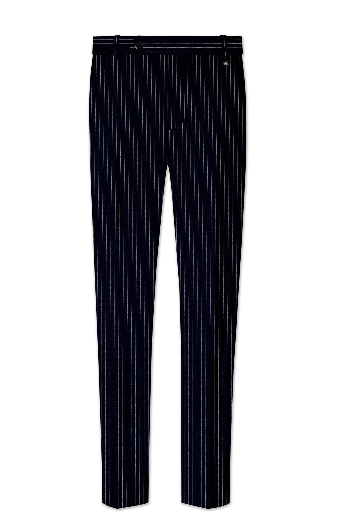 Windsor-Navy Blue Chalk Striped Wool Rich Wrinkle-Free Fluid Drape Fabric Double Breasted Suit