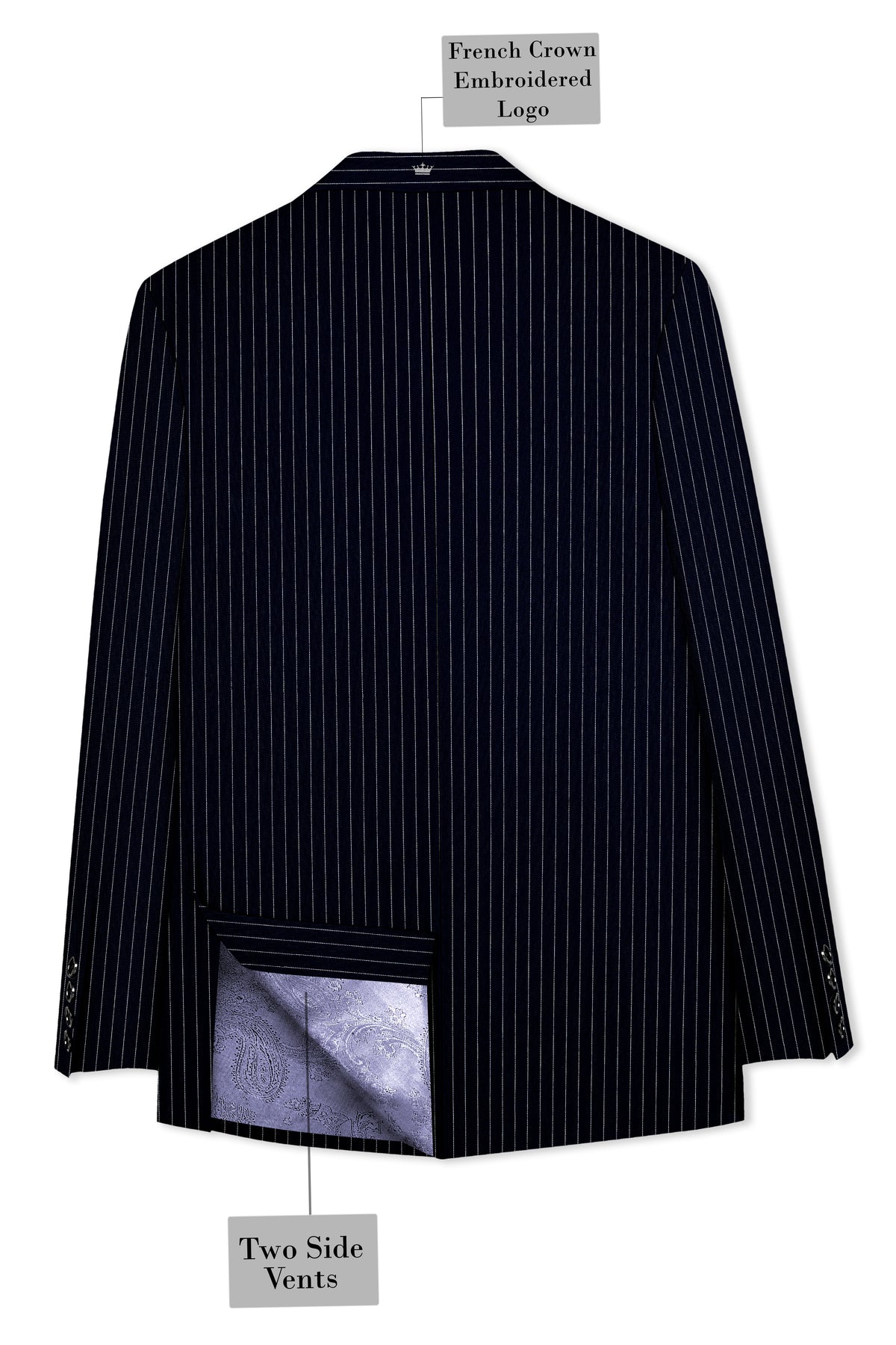 Windsor-Navy Blue Chalk Striped Wool Rich Wrinkle-Free Fluid Drape Fabric Double Breasted Suit