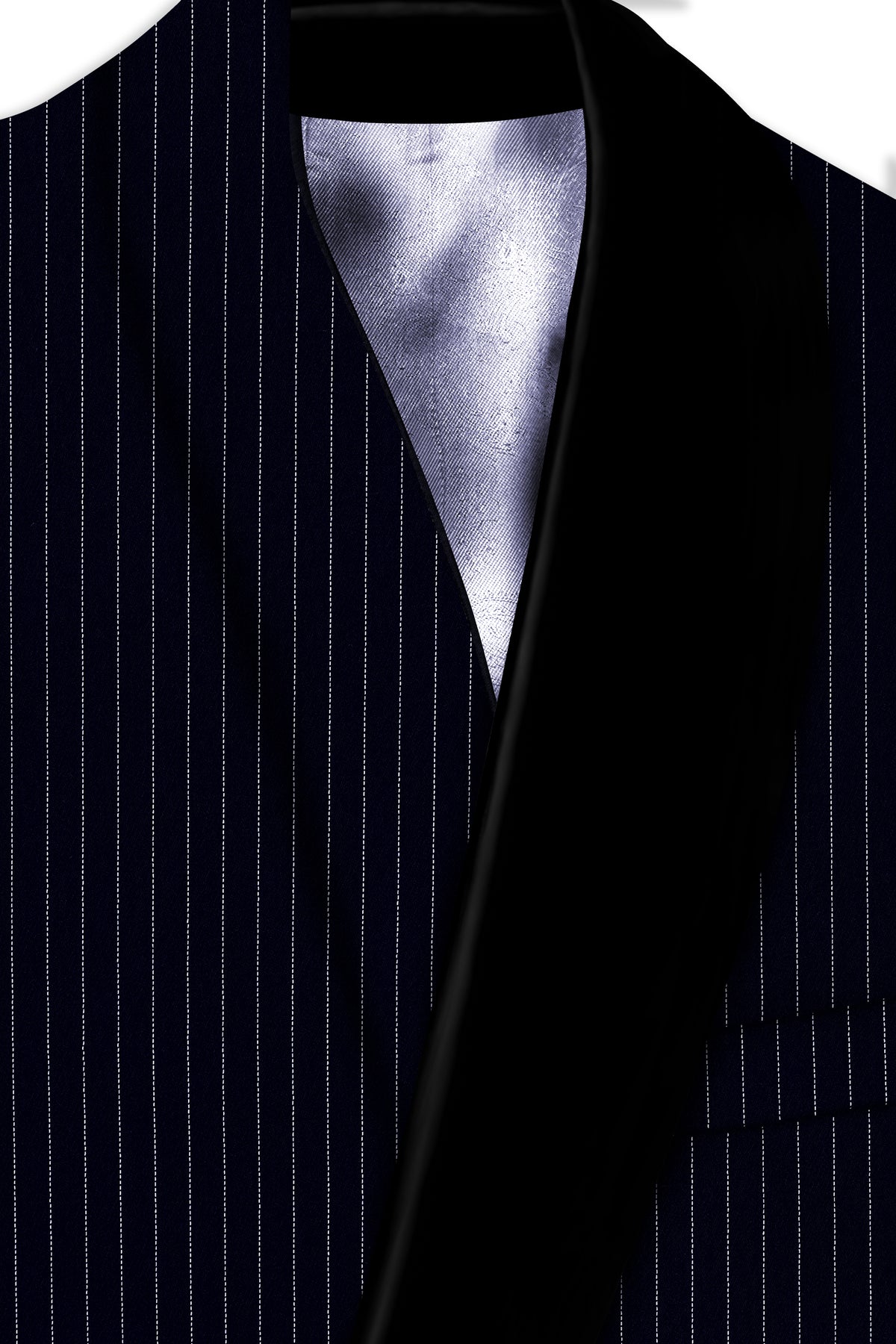 Windsor-Navy Blue Chalk Striped Wool Rich Wrinkle-Free Fluid Drape Fabric Tuxedo Suit