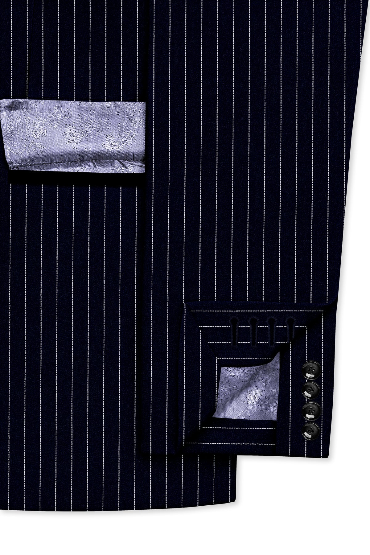 Windsor-Navy Blue Chalk Striped Wool Rich Wrinkle-Free Fluid Drape Fabric Tuxedo Suit