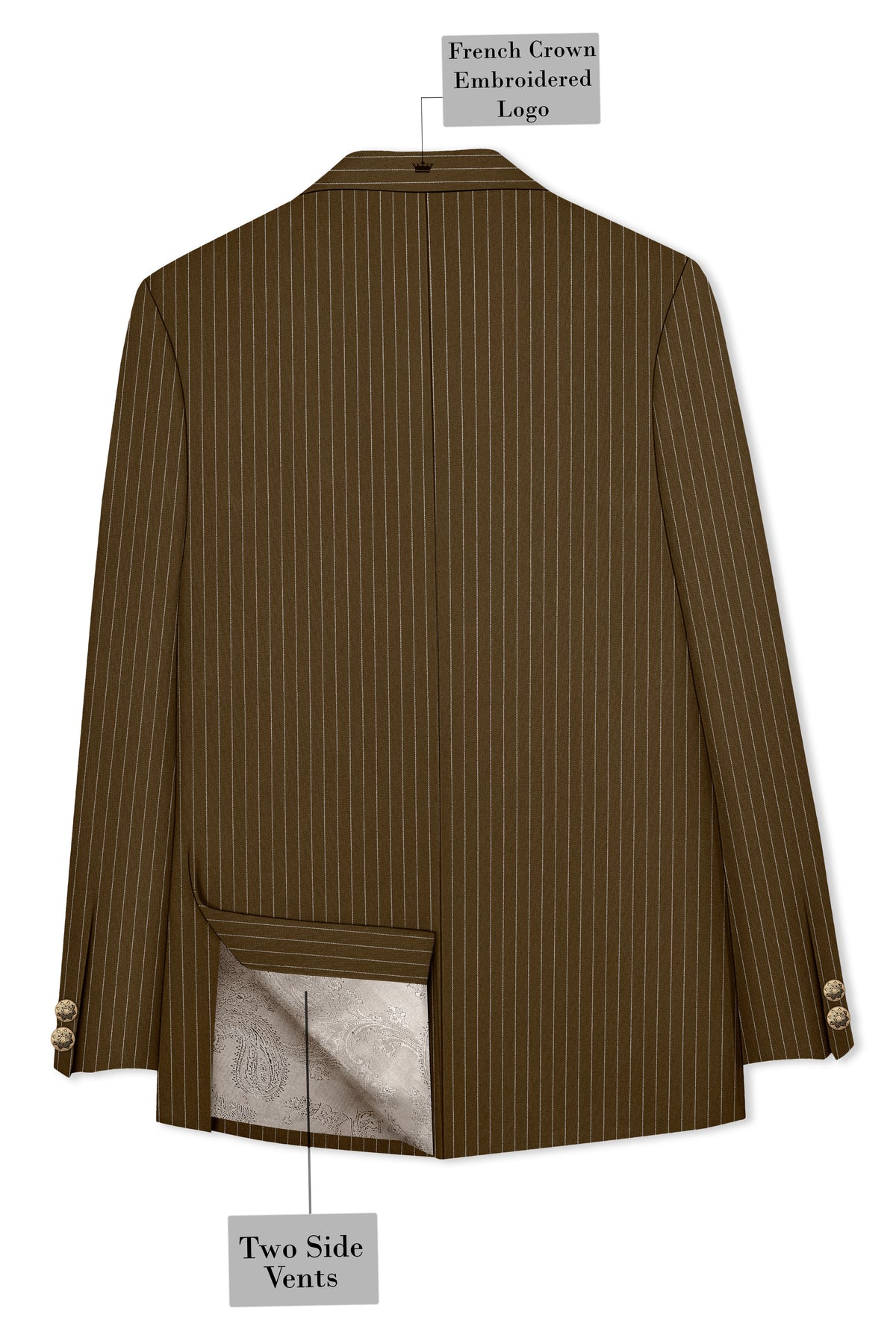 Sable-Antique Brown Chalk Striped Wool Rich Wrinkle-Free Fluid Drape Fabric Cross Bandhgala Suit