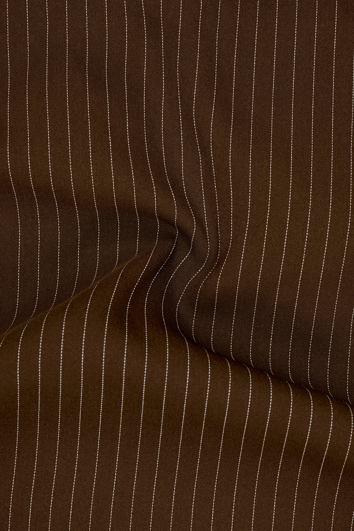 Everton-Clinker Brown Chalk Striped Wool Rich Wrinkle-Free Fluid Drape Fabric Cross Bandhgala Suit