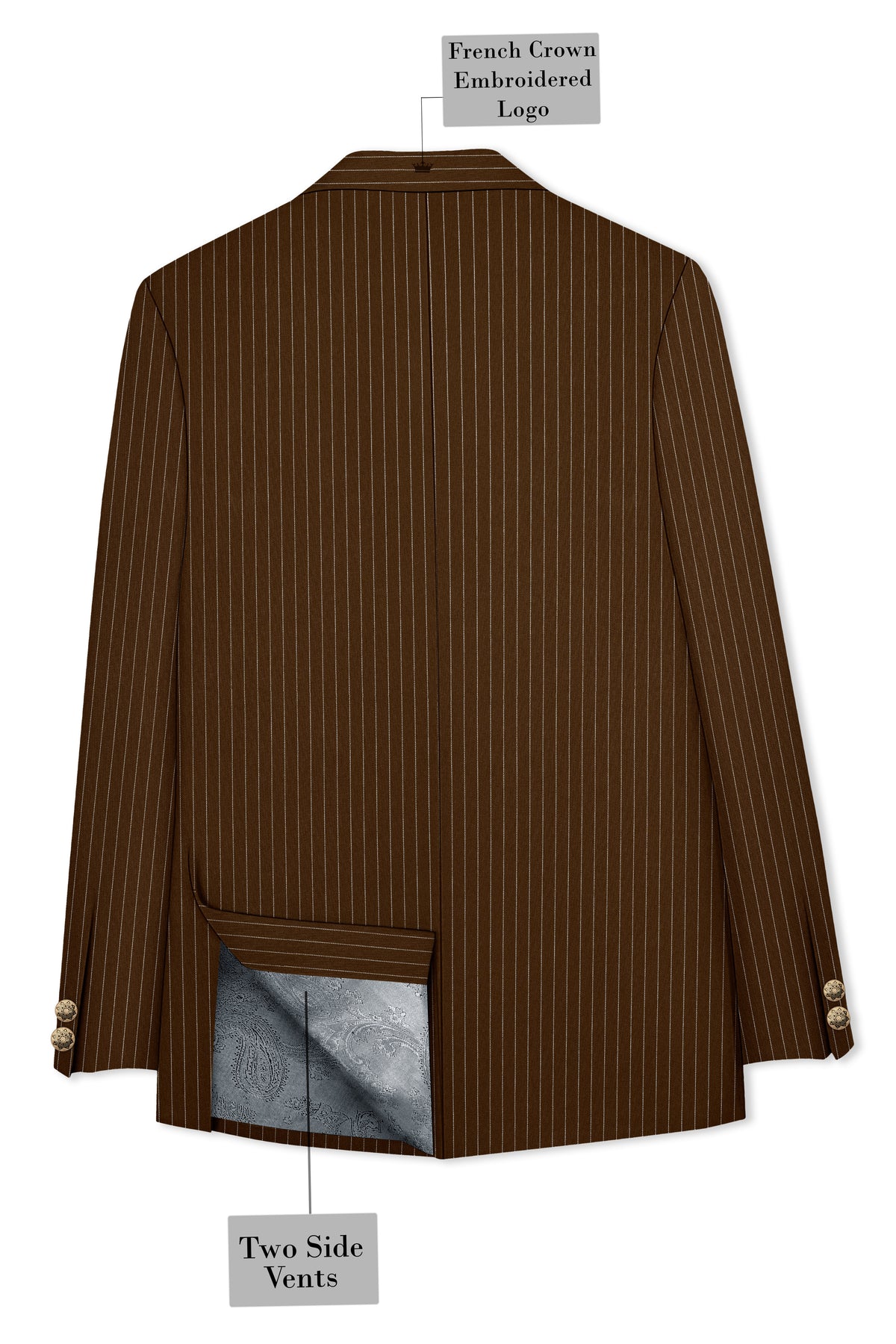 Everton-Clinker Brown Chalk Striped Wool Rich Wrinkle-Free Fluid Drape Fabric Cross Bandhgala Suit