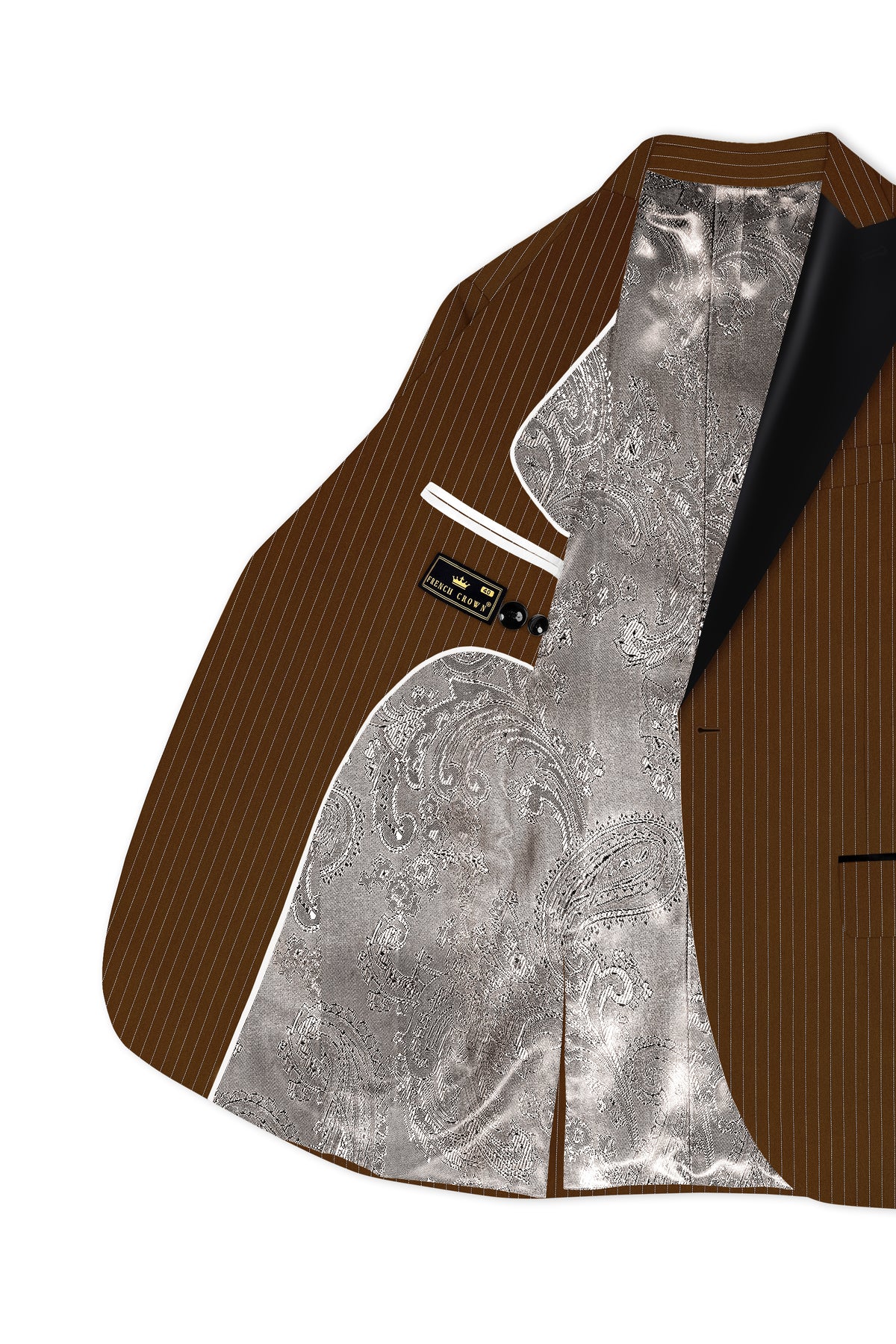 Everton-Clinker Brown Chalk Striped Wool Rich Wrinkle-Free Fluid Drape Fabric Peak Lapel Tuxedo Suit