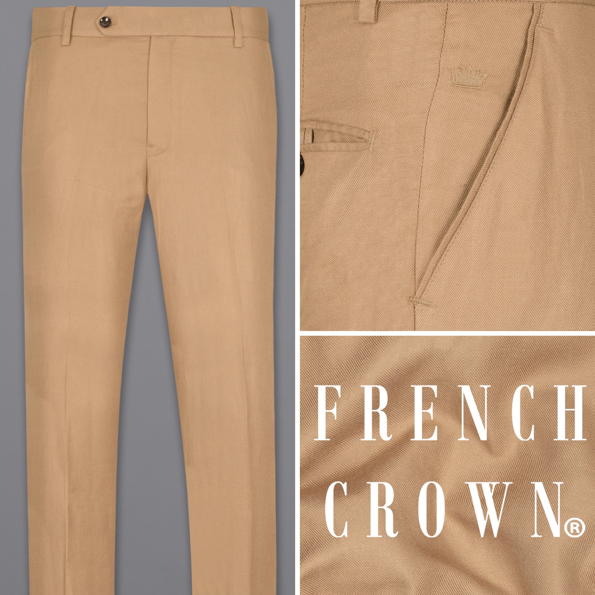 Pale Taupe Plain-Solid Regular Fit Linen Pants For Men