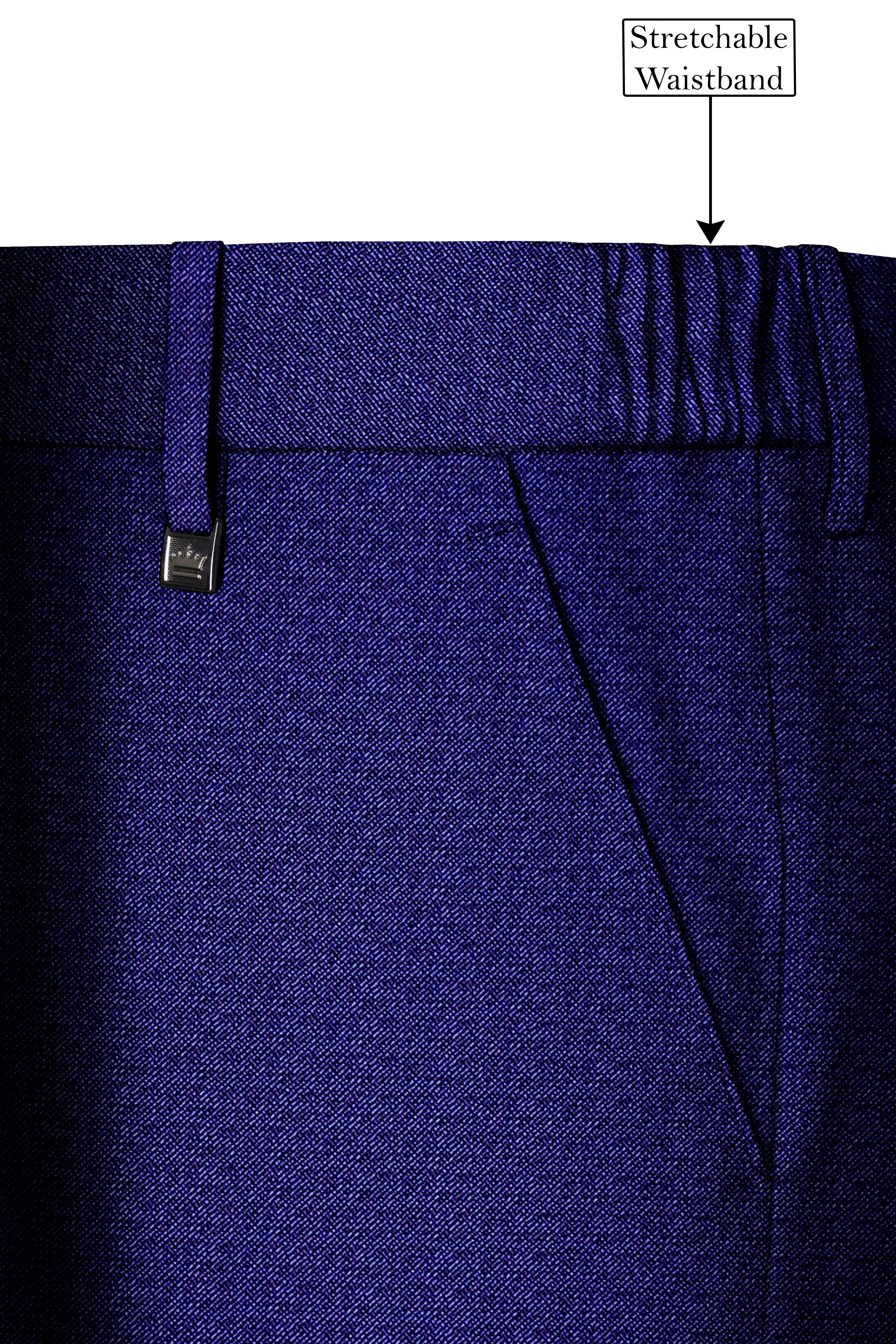 Jacarta Blue Textured Stretchable Waistband Pant