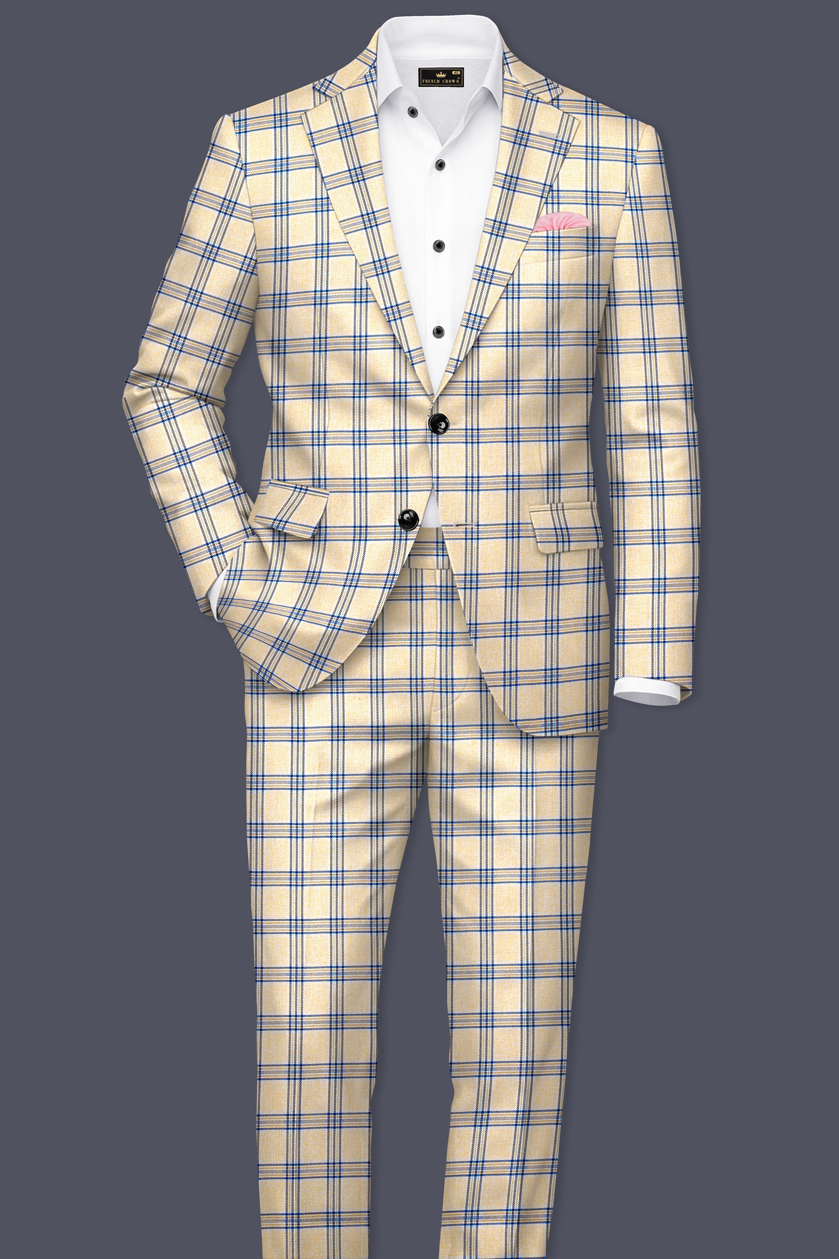 Coriander Light Brown with Rhino Blue Plaid Pant