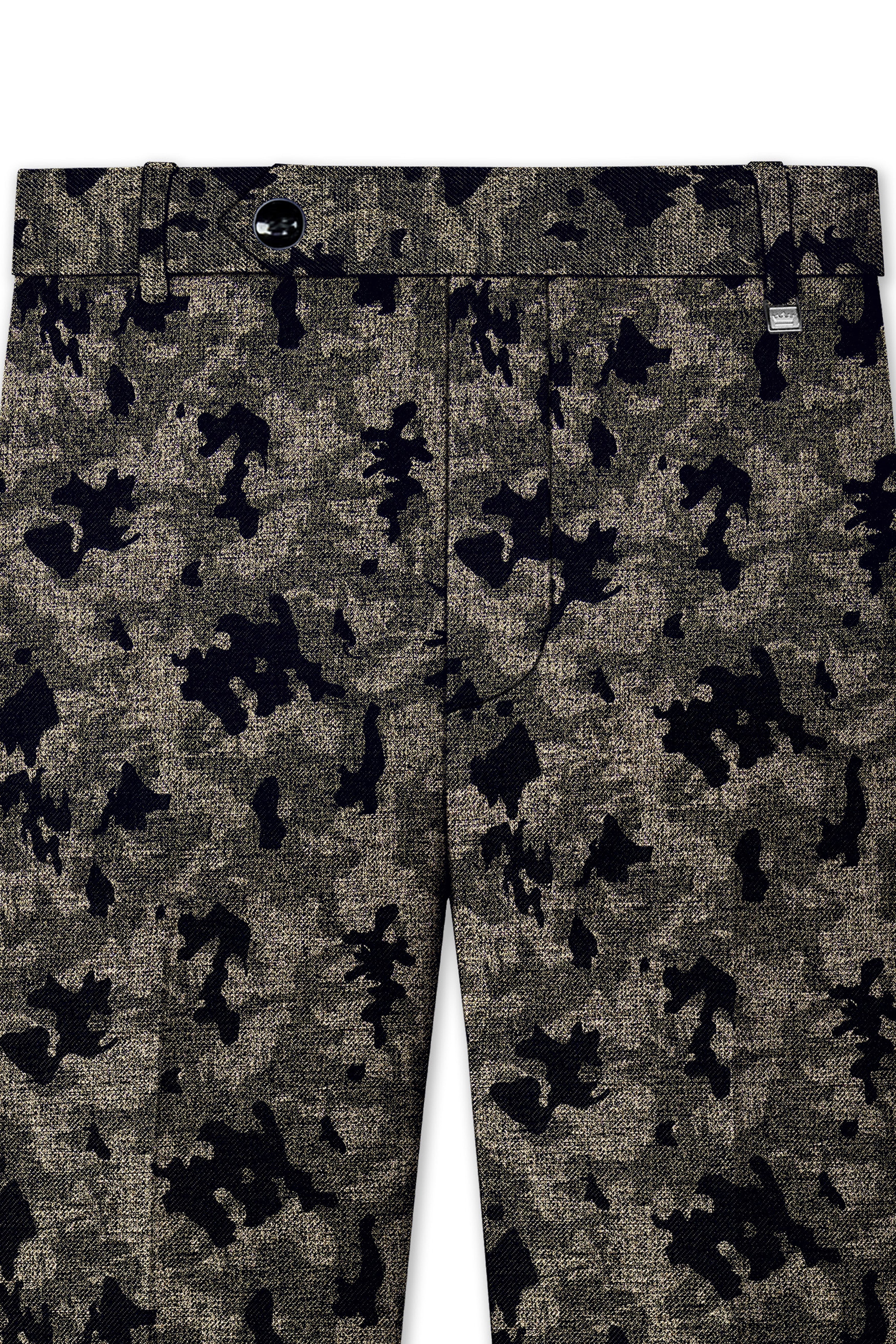Tundora Brown with Jade Black Ditsy Printed Stretchable Waistband Pant