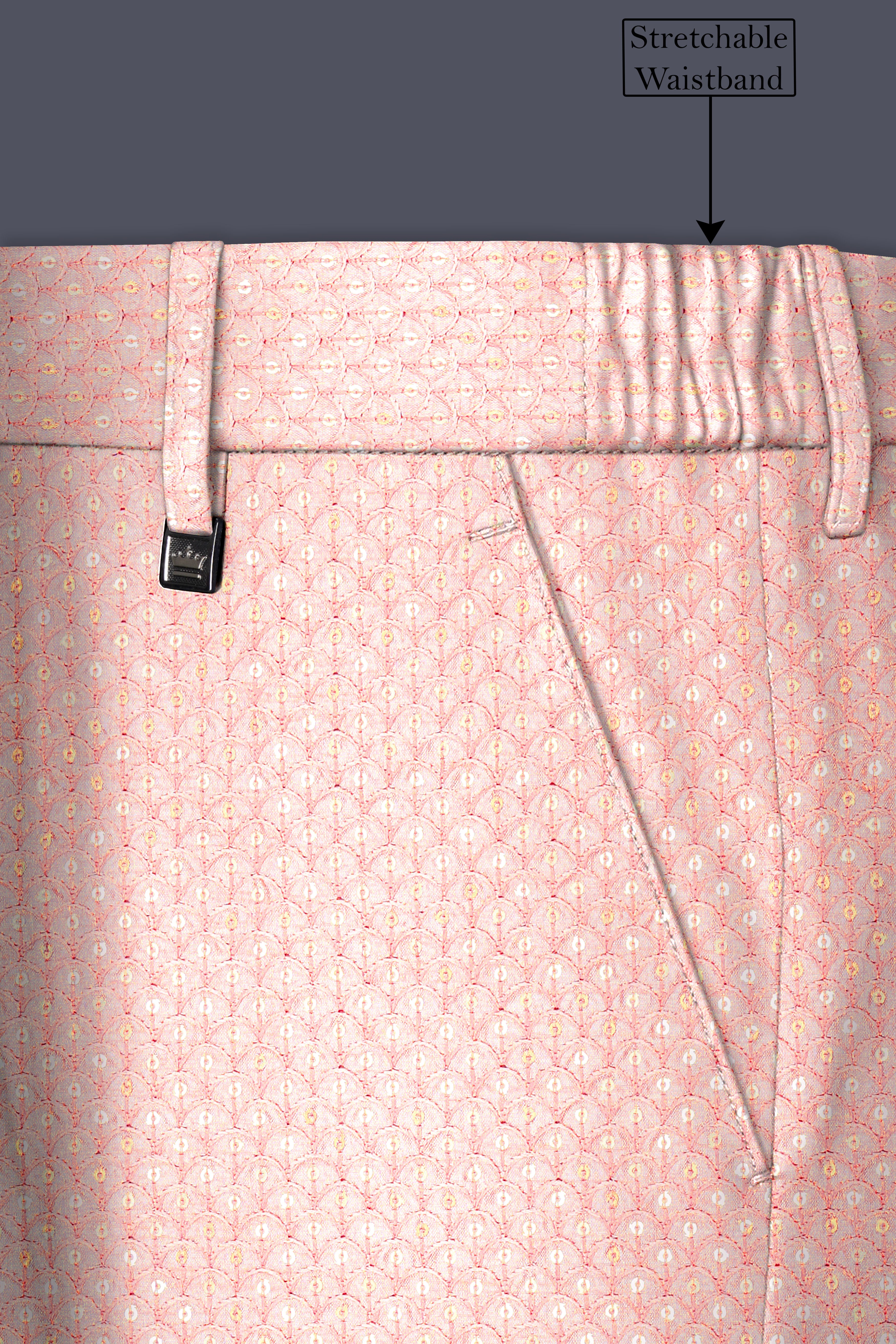 Rosavon-Mandys Pink Cotton Thread Heavy Embroidered Stretchable Waistband Pant