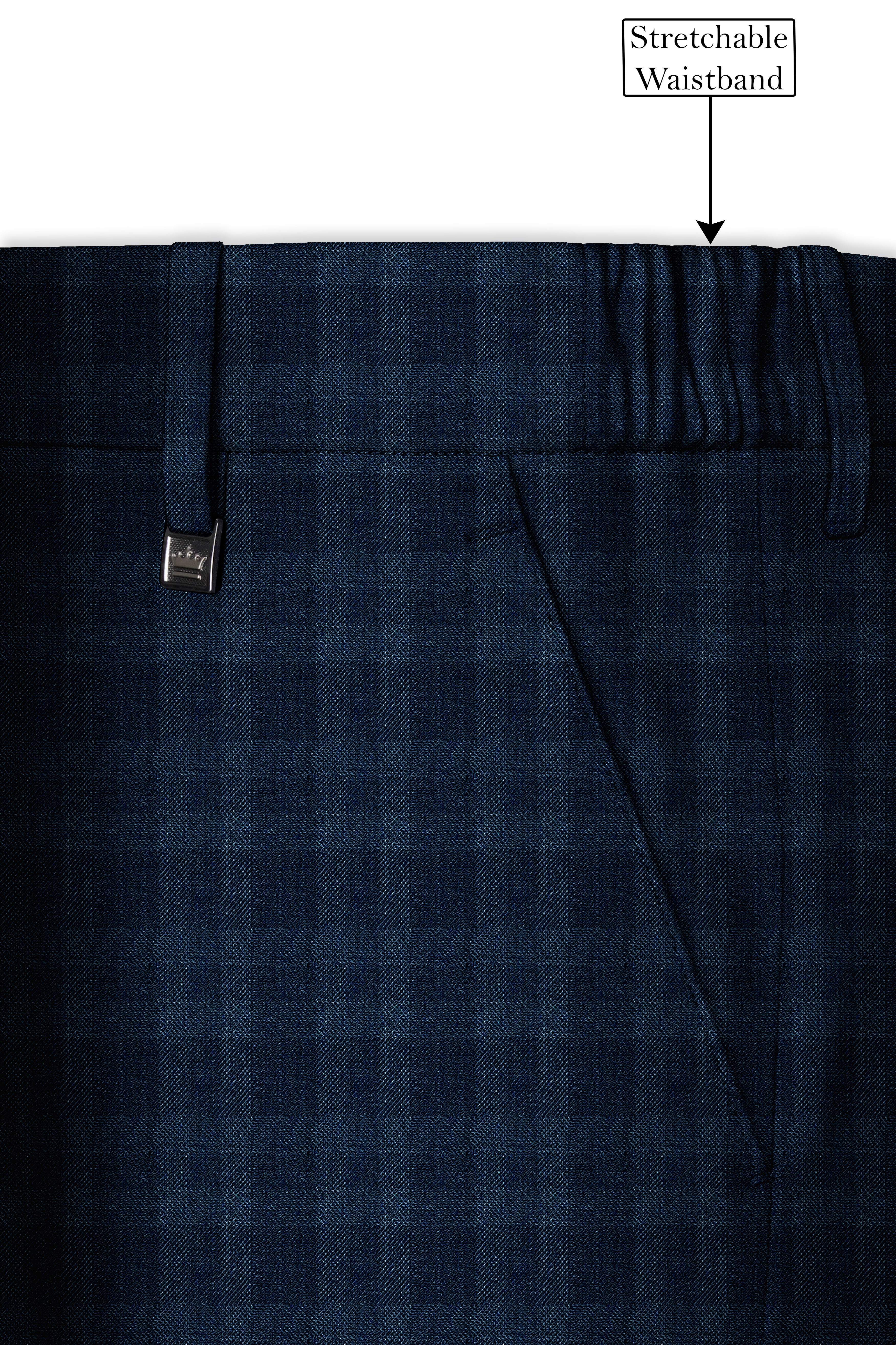 Baltic Sea Blue with Tuna Navy Blue Checkered Wool Rich Pant