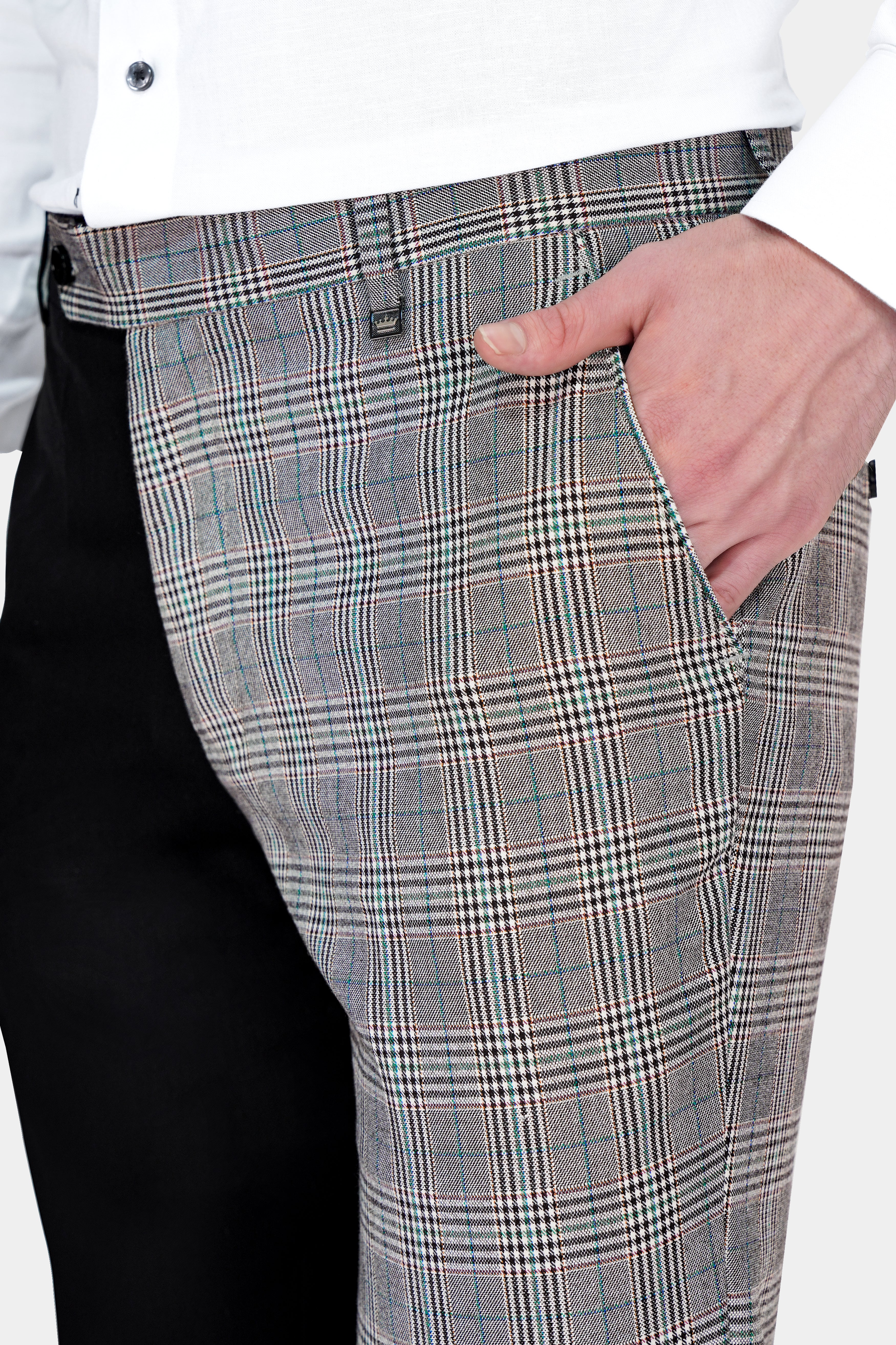 Half Black and Half Battleship Gray Checkered Wool Rich Designer Pant T2748-28, T2748-30, T2748-32, T2748-34, T2748-36, T2748-38, T2748-40, T2748-42, T2748-44