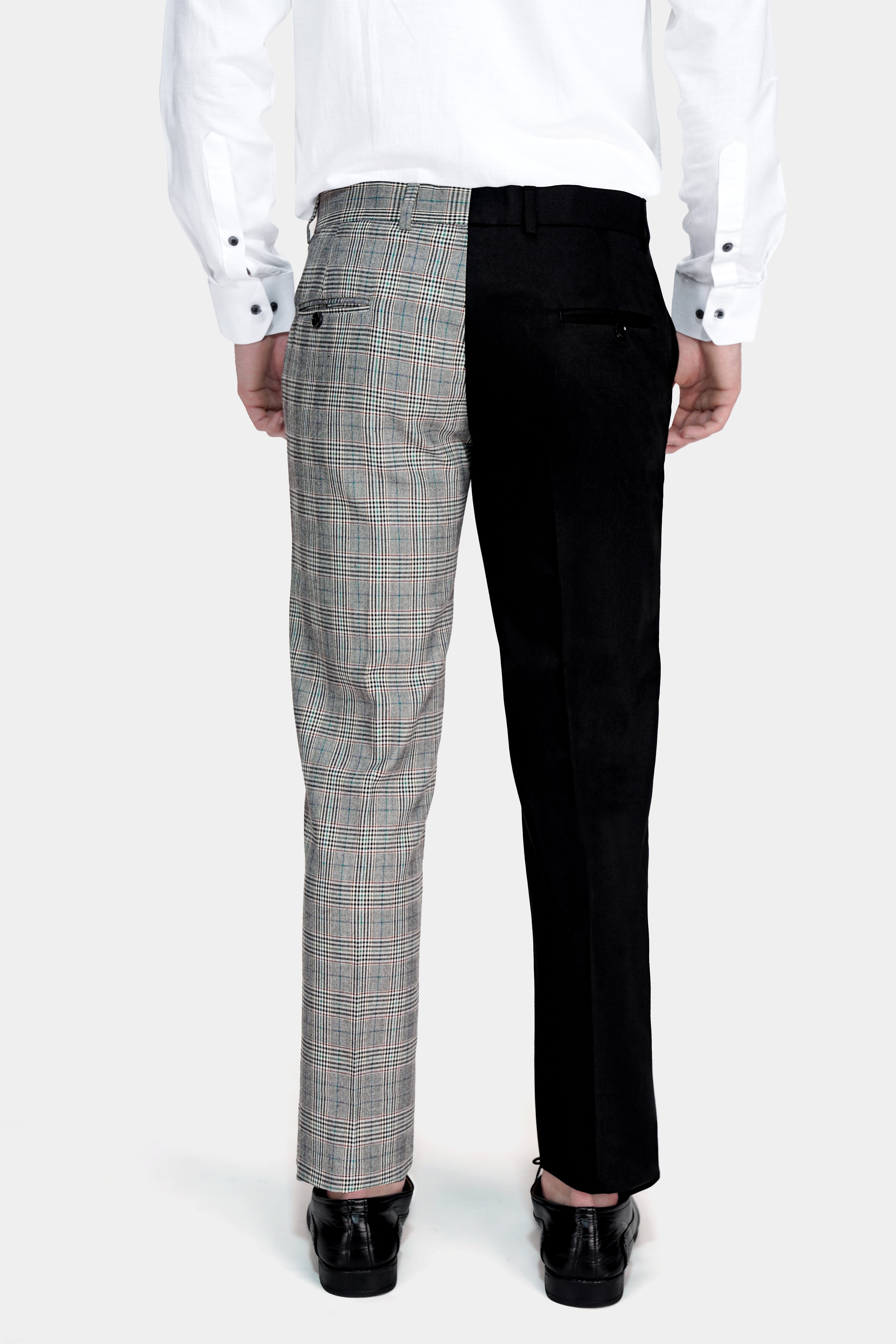 Half Black and Half Battleship Gray Checkered Wool Rich Designer Pant T2748-28, T2748-30, T2748-32, T2748-34, T2748-36, T2748-38, T2748-40, T2748-42, T2748-44