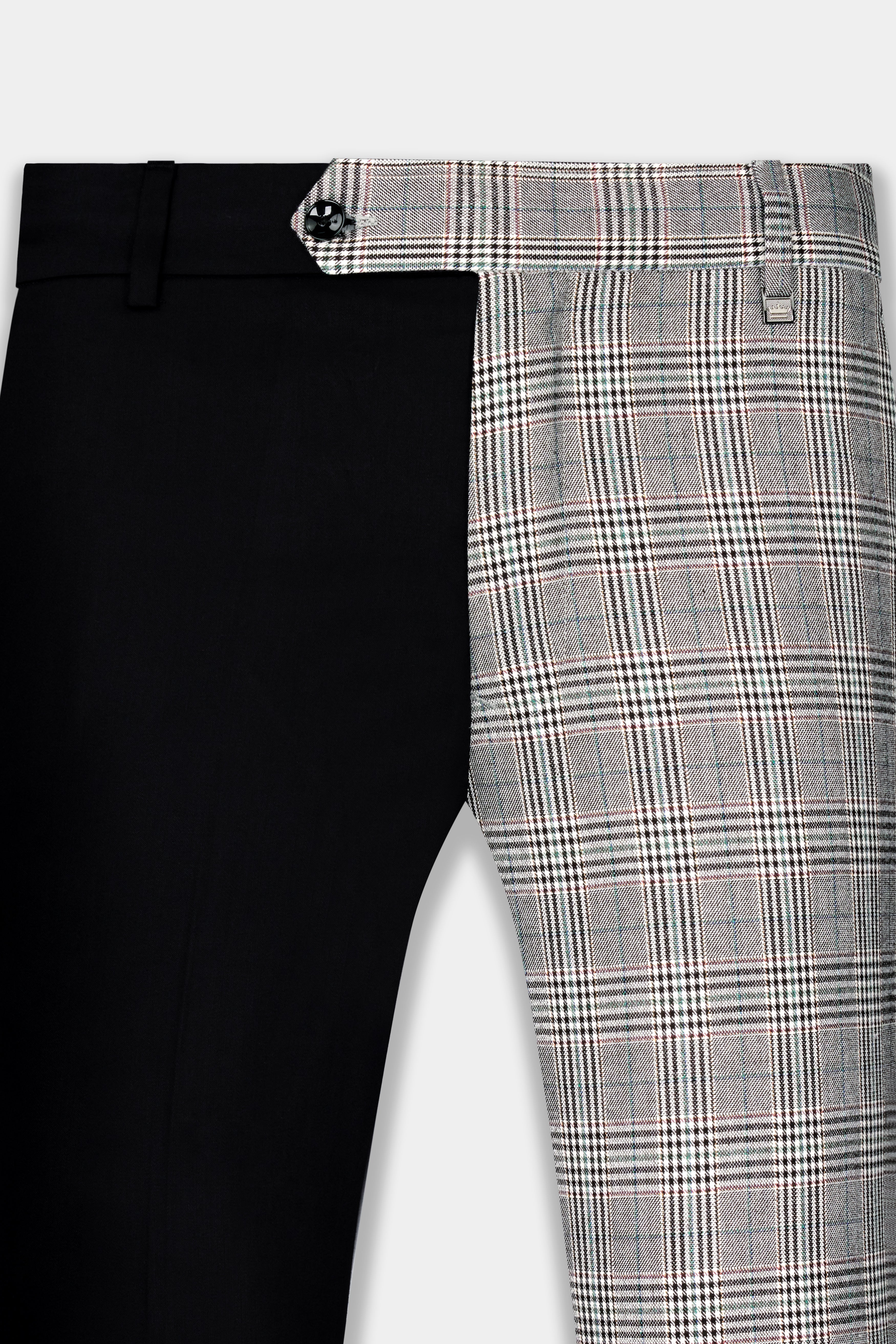 Half Black and Half Battleship Gray Checkered Wool Rich Designer Pant T2748-28, T2748-30, T2748-32, T2748-34, T2748-36, T2748-38, T2748-40, T2748-42, T2748-44