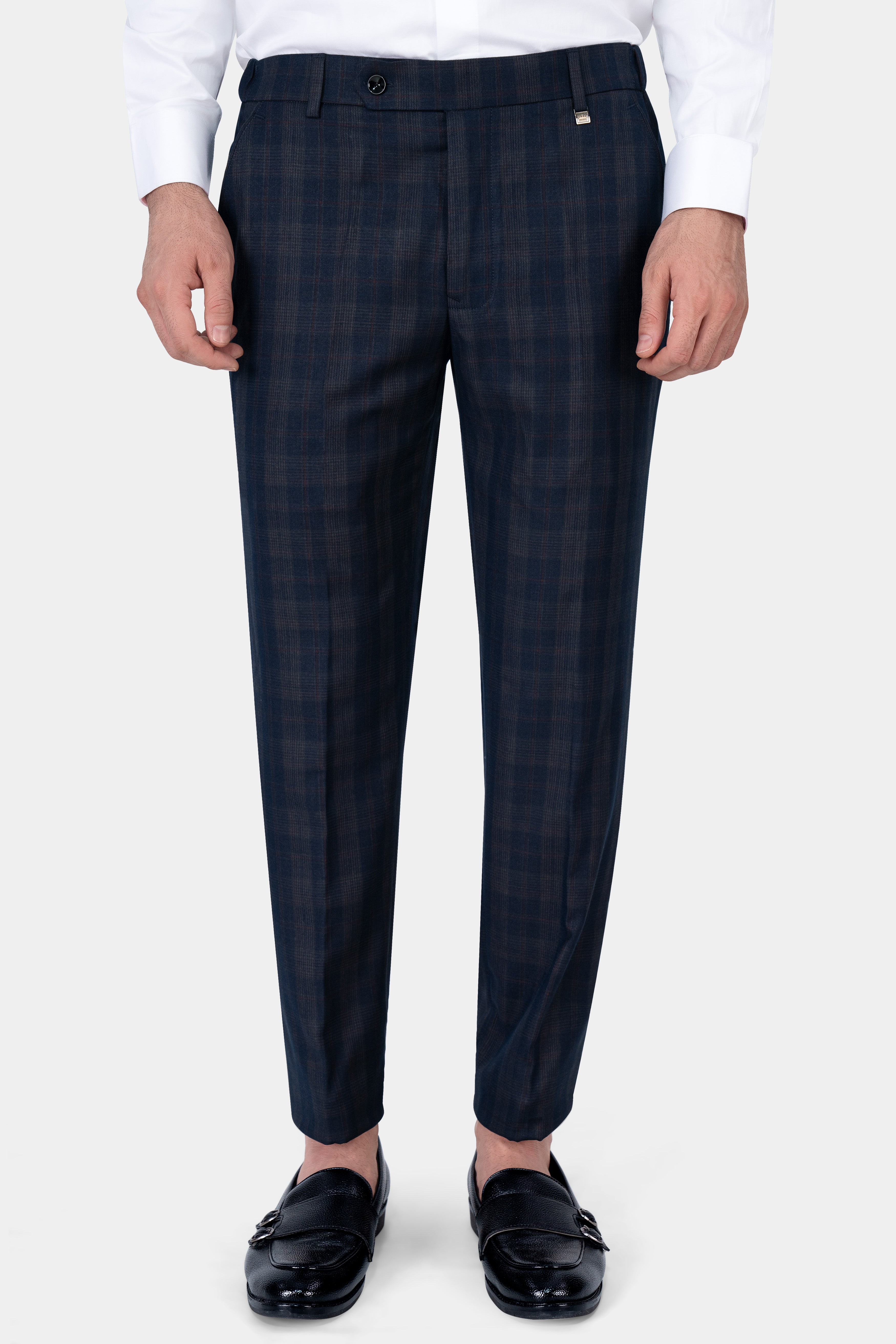 Admiral Blue and Cinereous Brown Plaid Wool Rich Pant T2872-28, T2872-30, T2872-32, T2872-34, T2872-36, T2872-38, T2872-40, T2872-42, T2872-44
