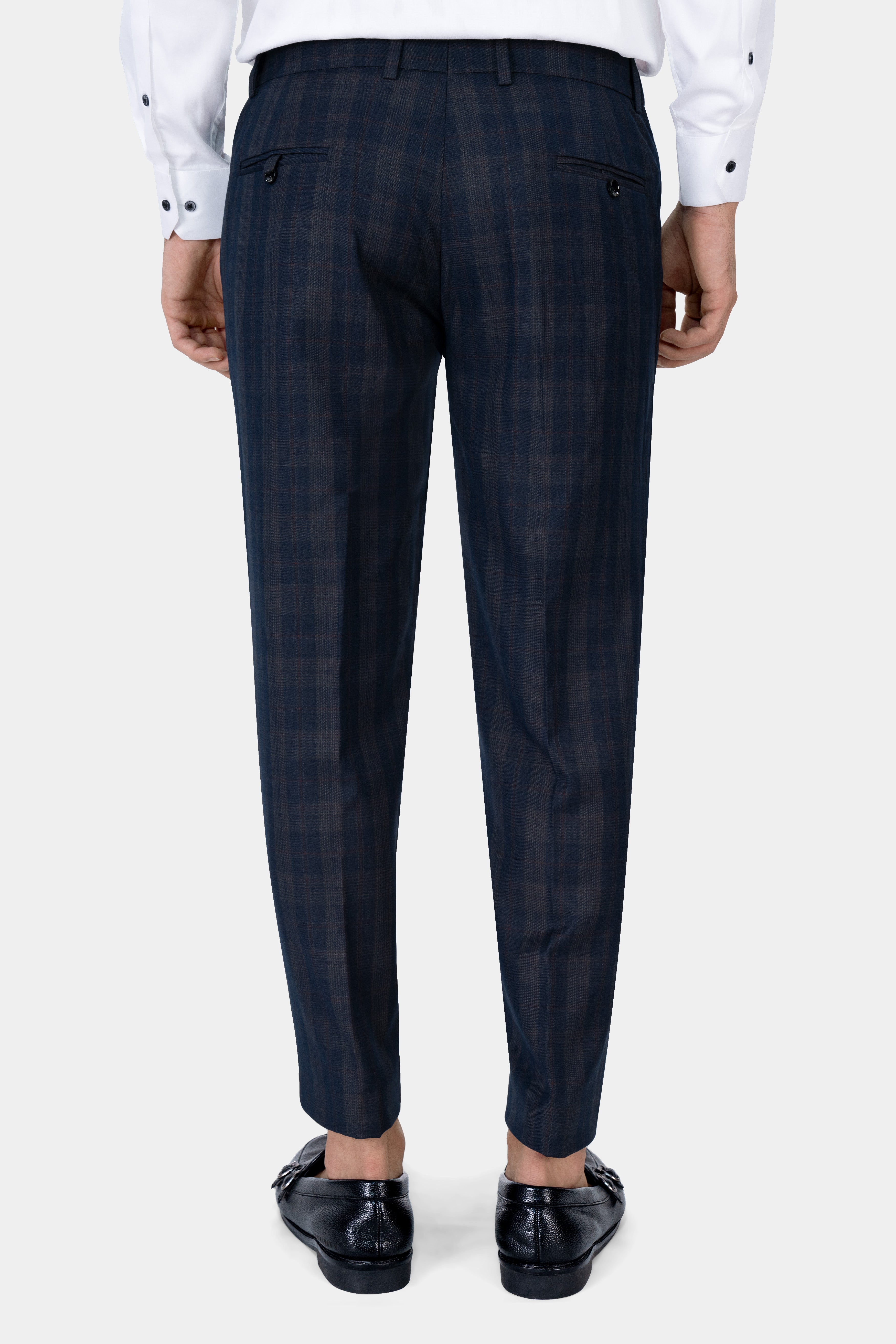 Admiral Blue and Cinereous Brown Plaid Wool Rich Pant T2872-28, T2872-30, T2872-32, T2872-34, T2872-36, T2872-38, T2872-40, T2872-42, T2872-44