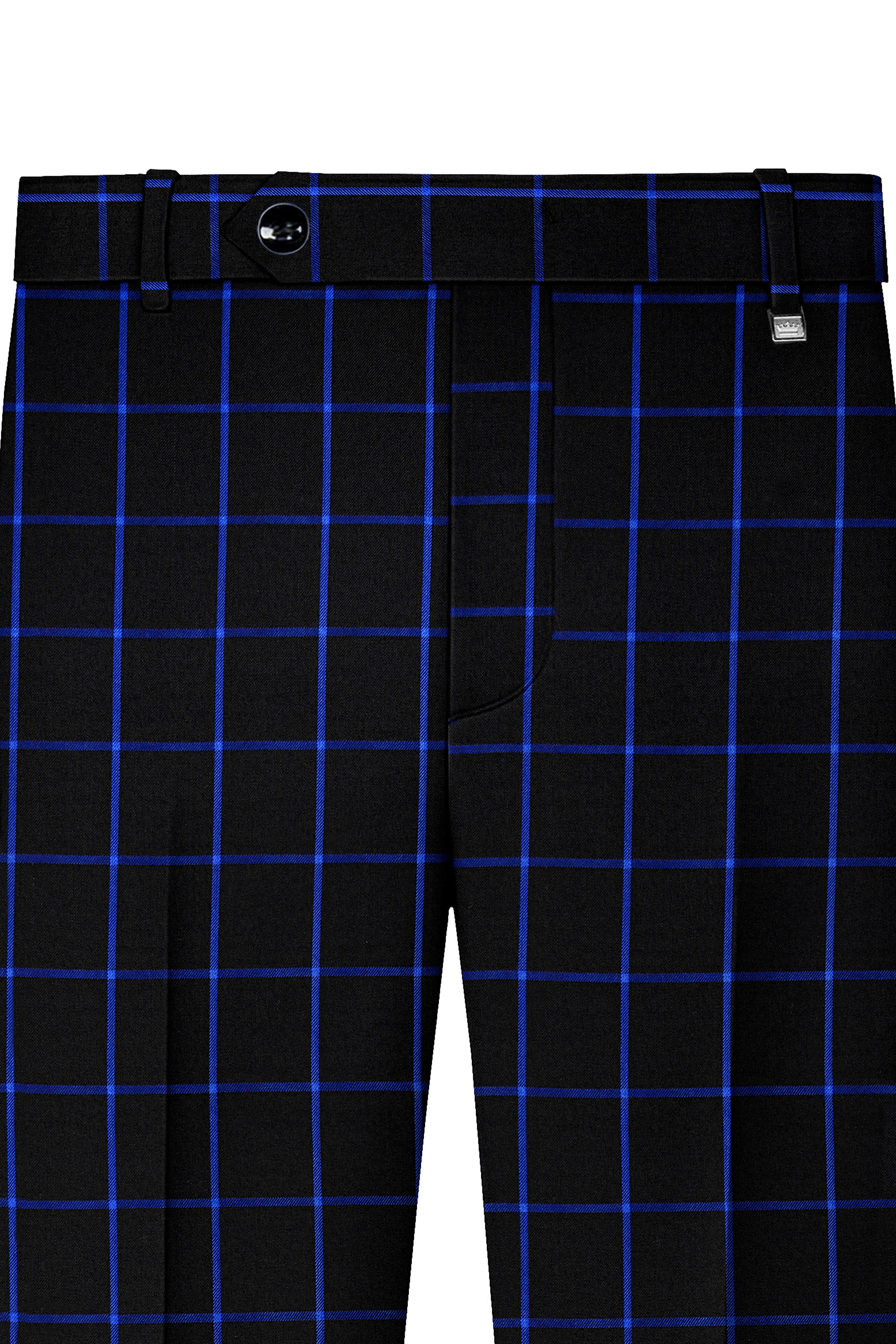 Jade Black with Cerulean Blue Windowpane Wool Rich Pant