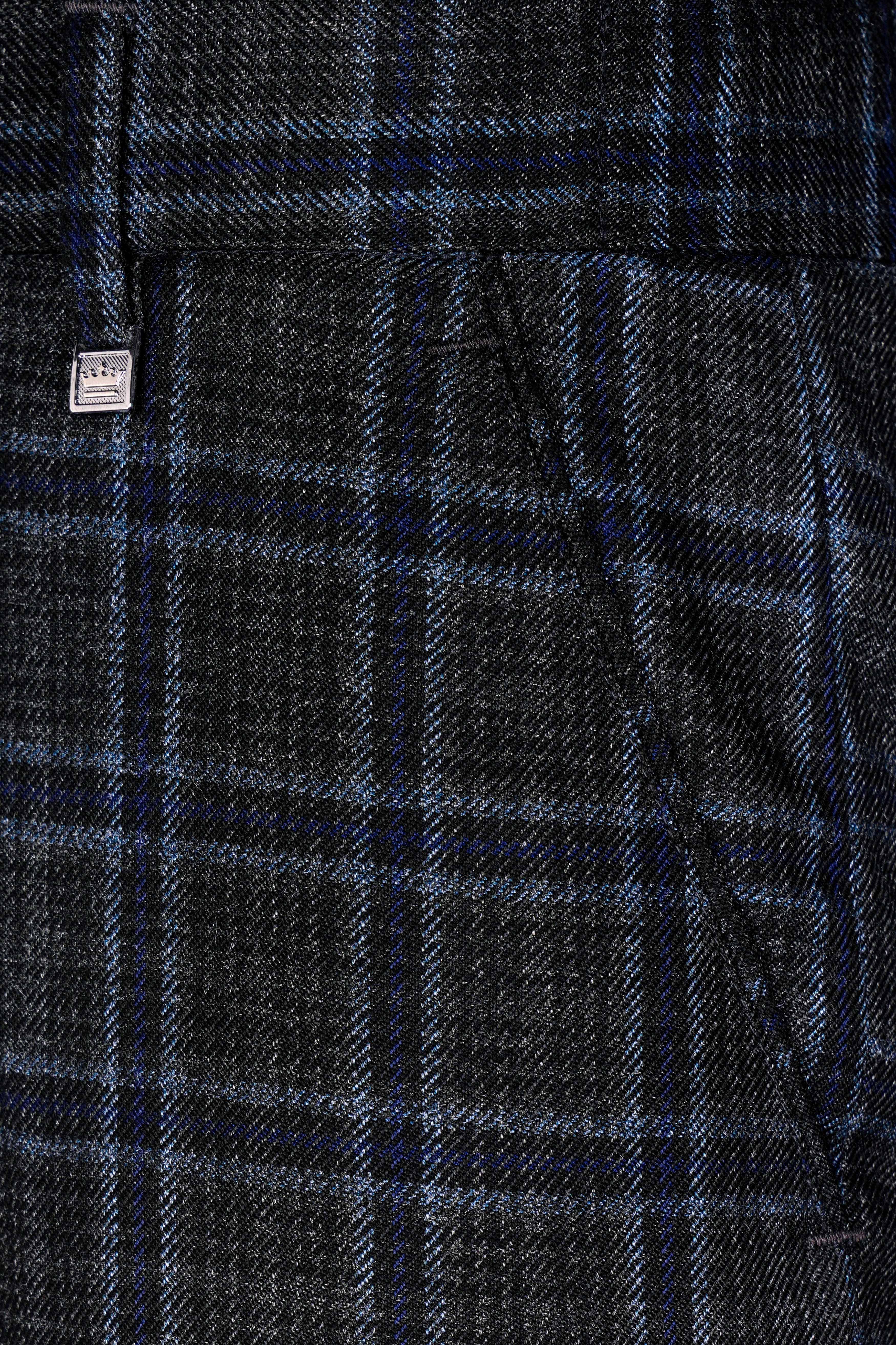 Bleached Black and Marine Blue Plaid Tweed Pant T2907-SW-28, T2907-SW-30, T2907-SW-32, T2907-SW-34, T2907-SW-36, T2907-SW-38, T2907-SW-40, T2907-SW-42, T2907-SW-44