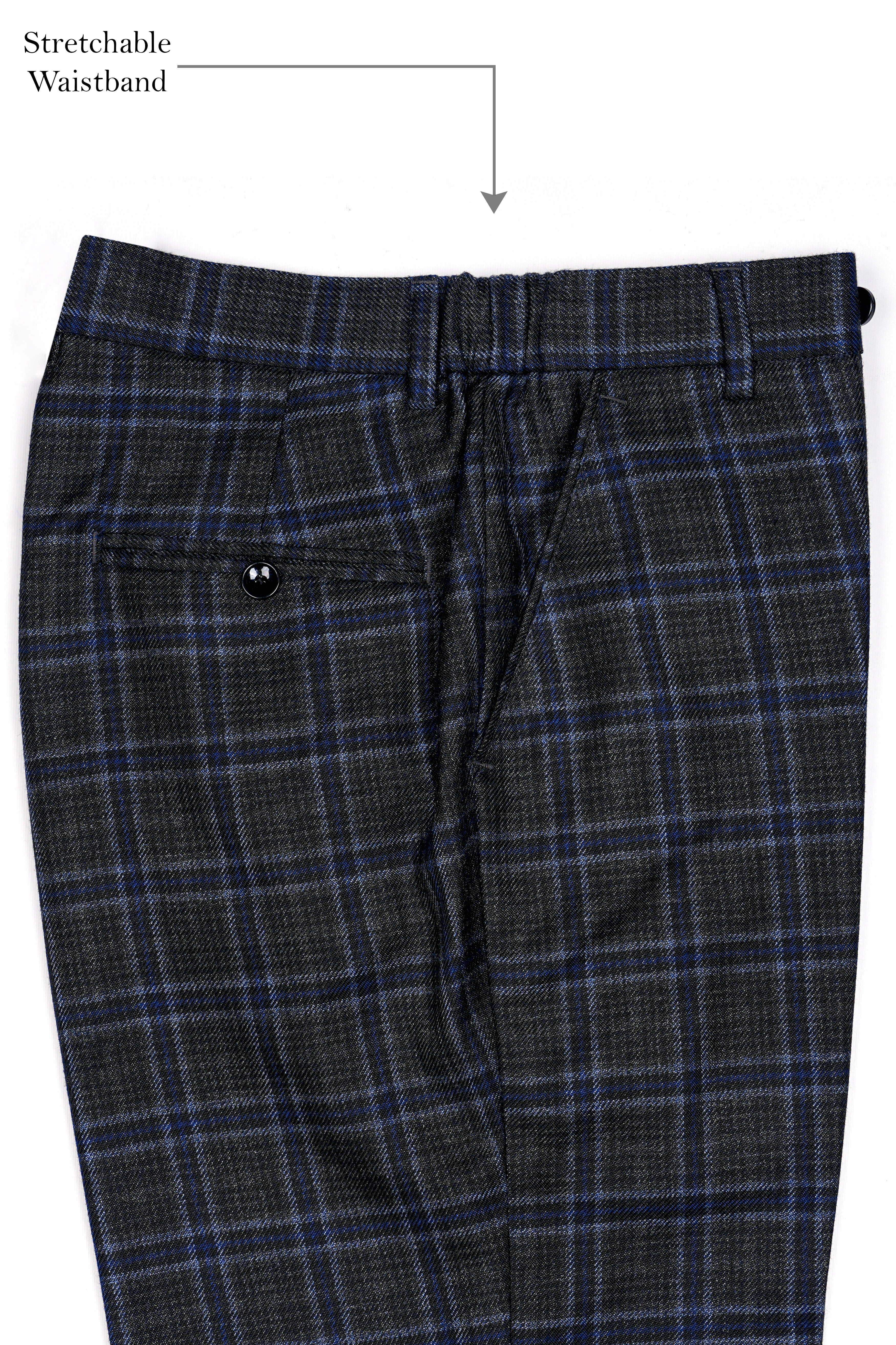 Bleached Black and Marine Blue Plaid Tweed Pant T2907-SW-28, T2907-SW-30, T2907-SW-32, T2907-SW-34, T2907-SW-36, T2907-SW-38, T2907-SW-40, T2907-SW-42, T2907-SW-44