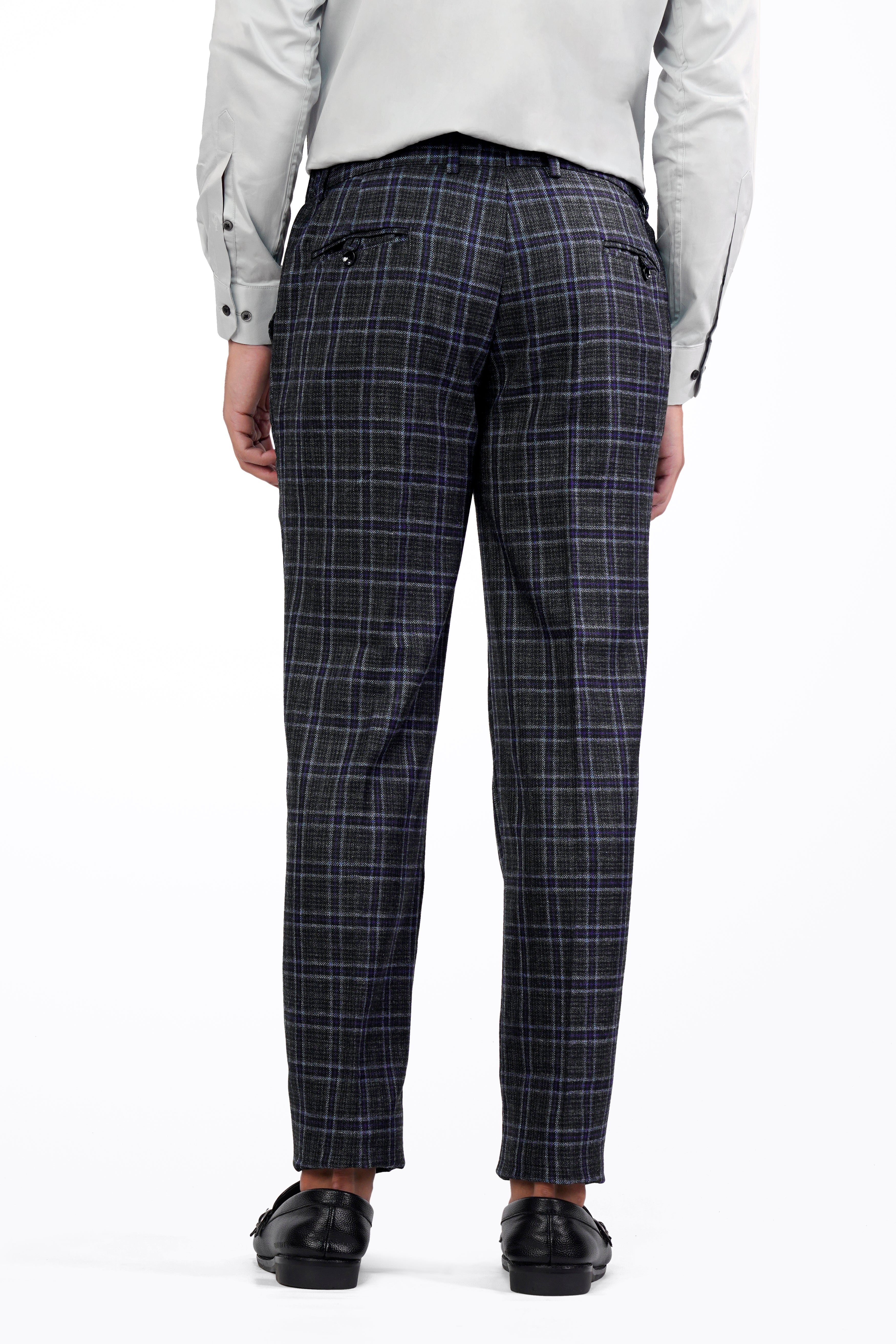 Bleached Black and Marine Blue Plaid Tweed Pant T2907-SW-28, T2907-SW-30, T2907-SW-32, T2907-SW-34, T2907-SW-36, T2907-SW-38, T2907-SW-40, T2907-SW-42, T2907-SW-44