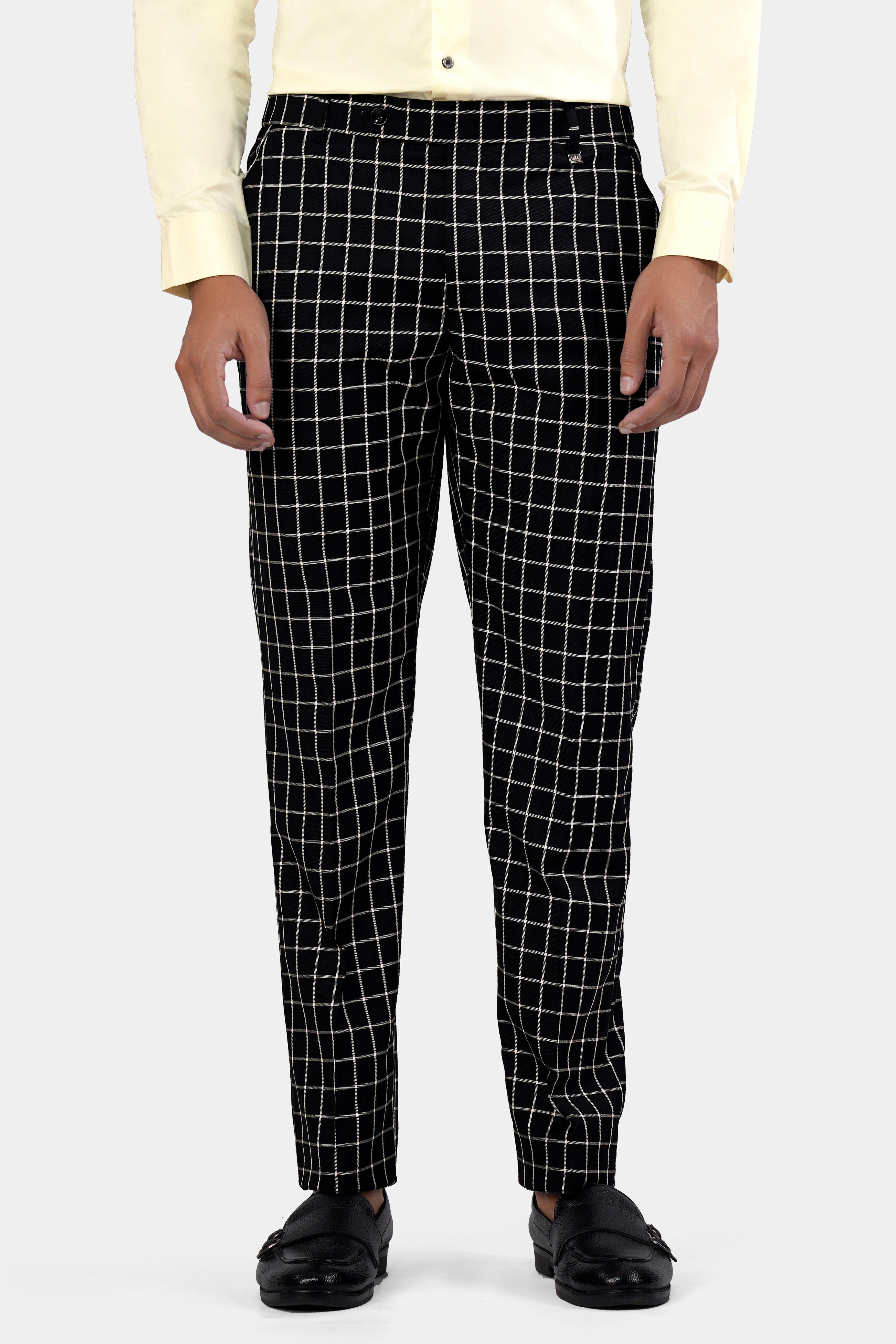 Jade Black and White Checkered Wool Rich Stretchable Pant T2932-SW-28, T2932-SW-30, T2932-SW-32, T2932-SW-34, T2932-SW-36, T2932-SW-38, T2932-SW-40, T2932-SW-42, T2932-SW-44