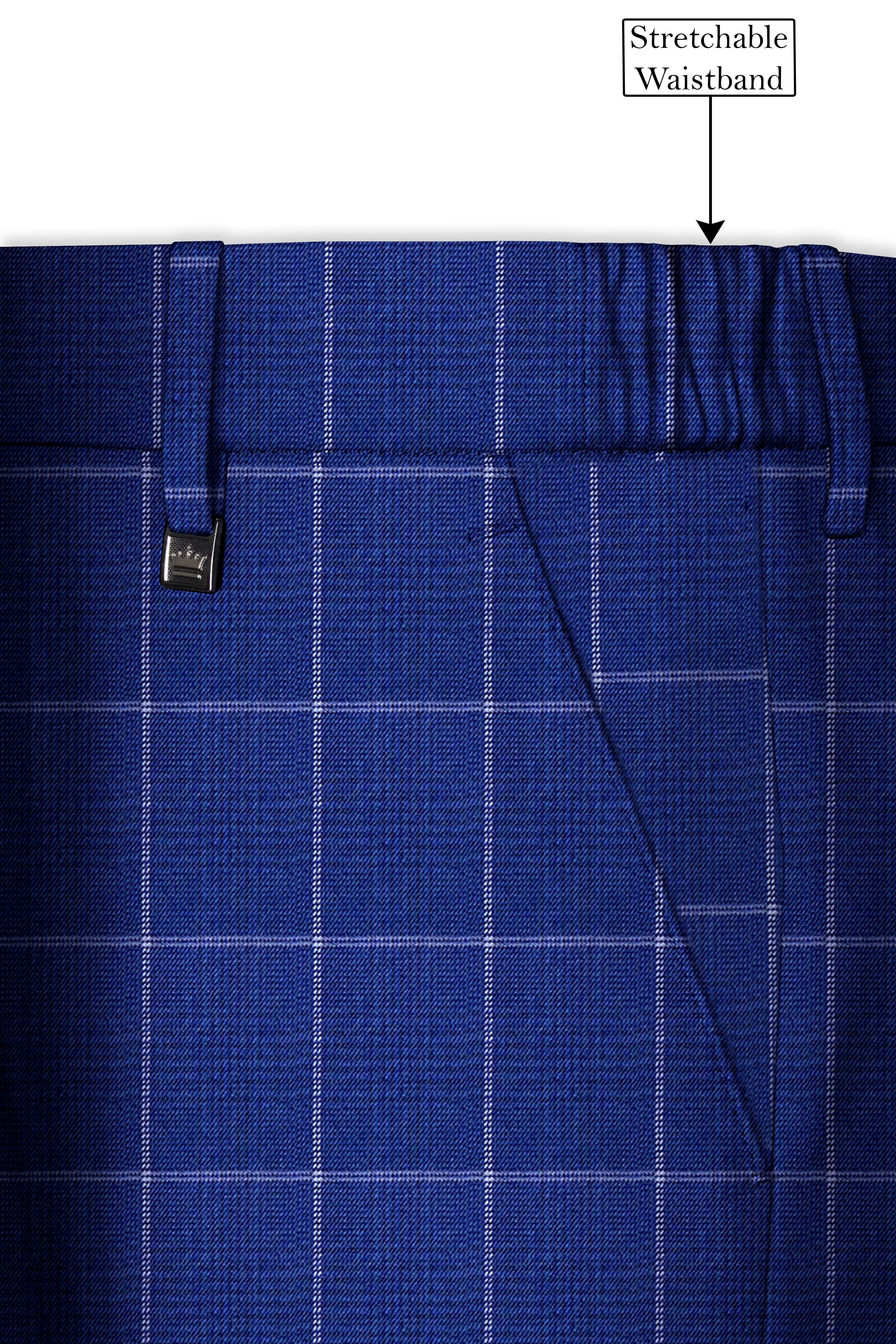 Rhino Blue Windowpane Wool Rich Stretchable Pant