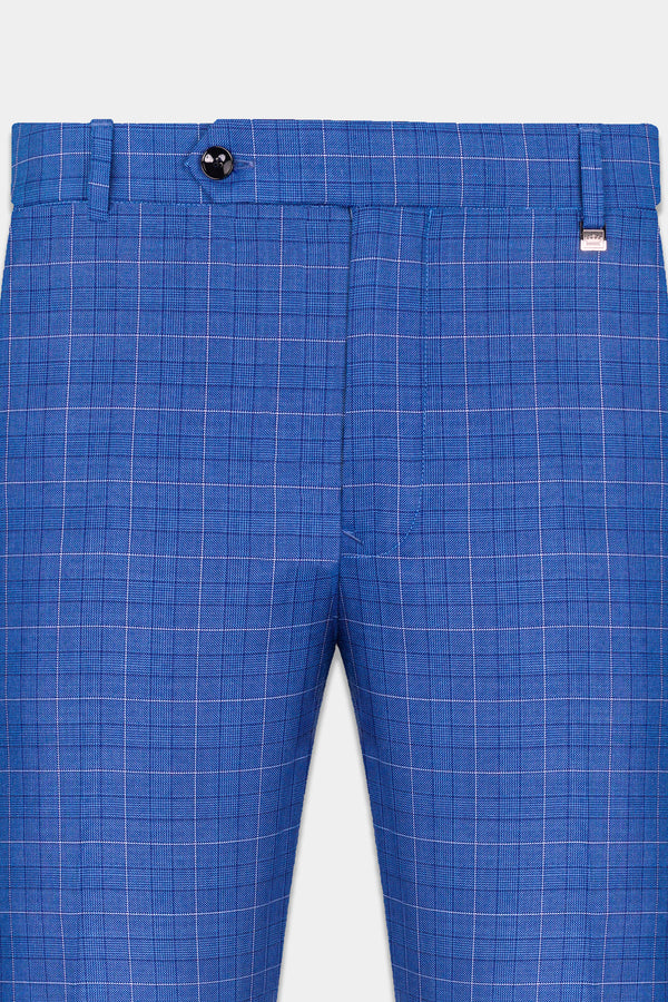 Cobalt Blue Checkered Wool Rich Stretchable Pant T2947-SW-28, T2947-SW-30, T2947-SW-32, T2947-SW-34, T2947-SW-36, T2947-SW-38, T2947-SW-40, T2947-SW-42, T2947-SW-44