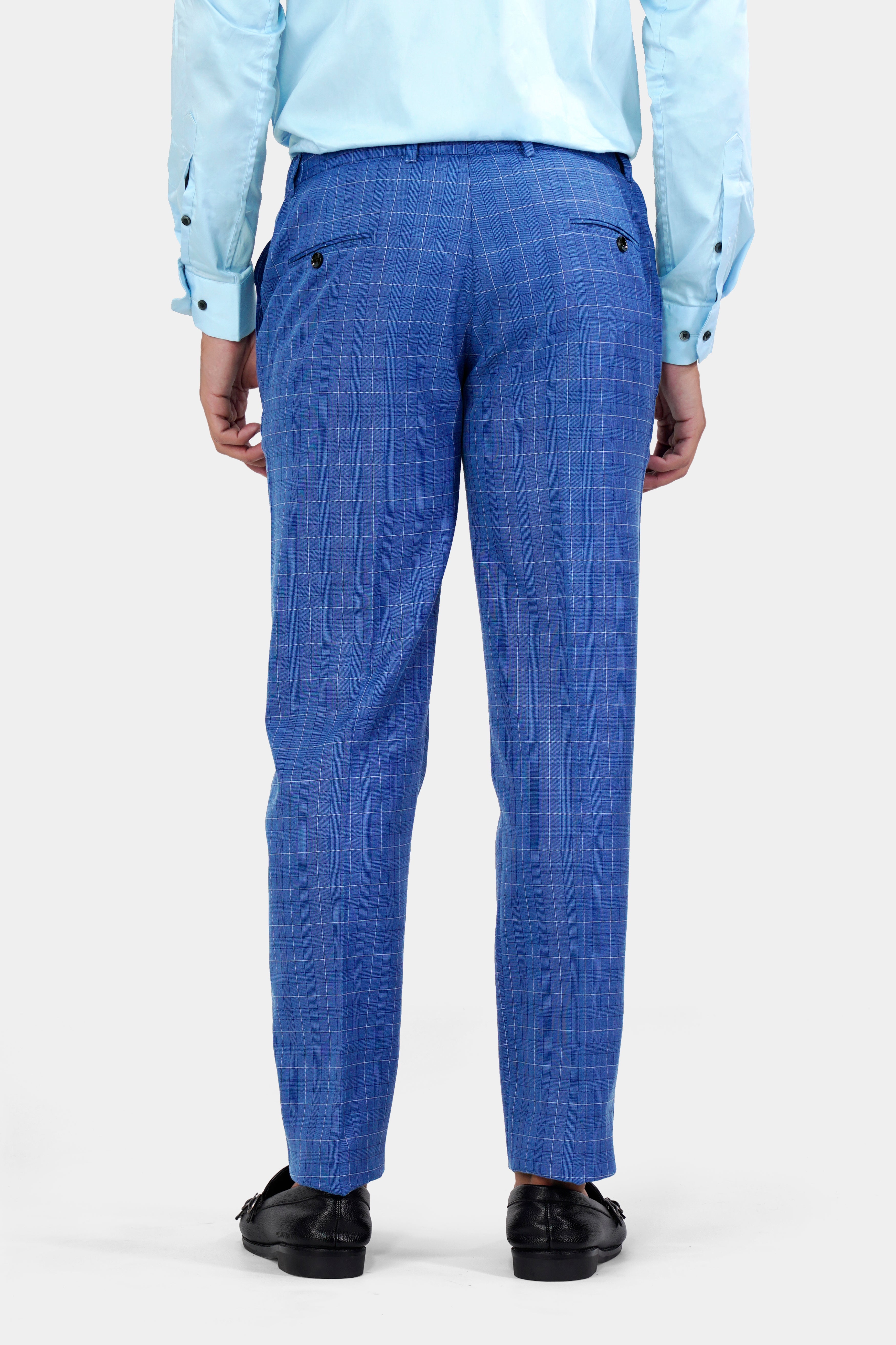Cobalt Blue Checkered Wool Rich Stretchable Pant T2947-SW-28, T2947-SW-30, T2947-SW-32, T2947-SW-34, T2947-SW-36, T2947-SW-38, T2947-SW-40, T2947-SW-42, T2947-SW-44