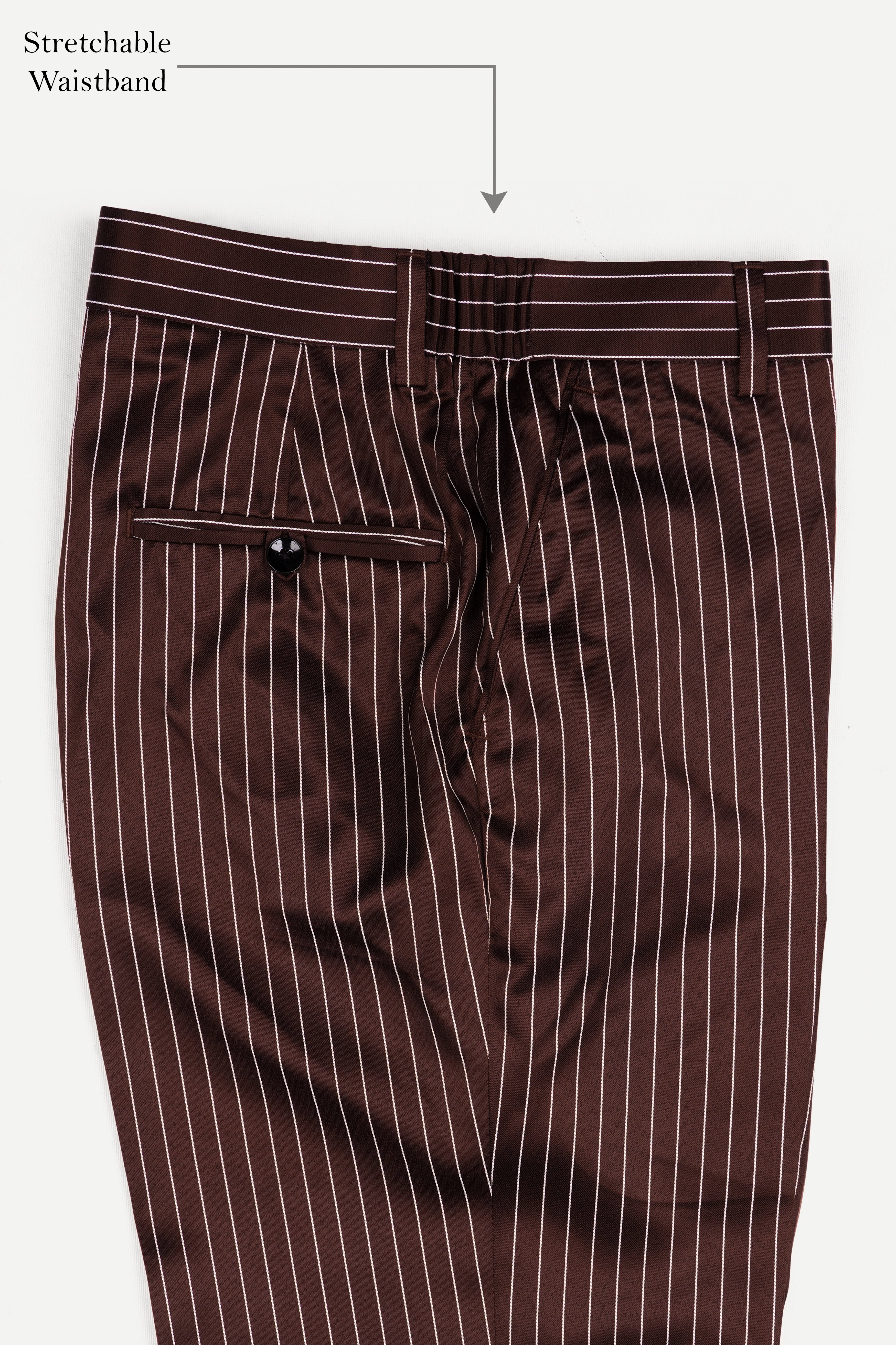 Cork Brown and White Striped Wool Rich Stretchable Waistband Pant