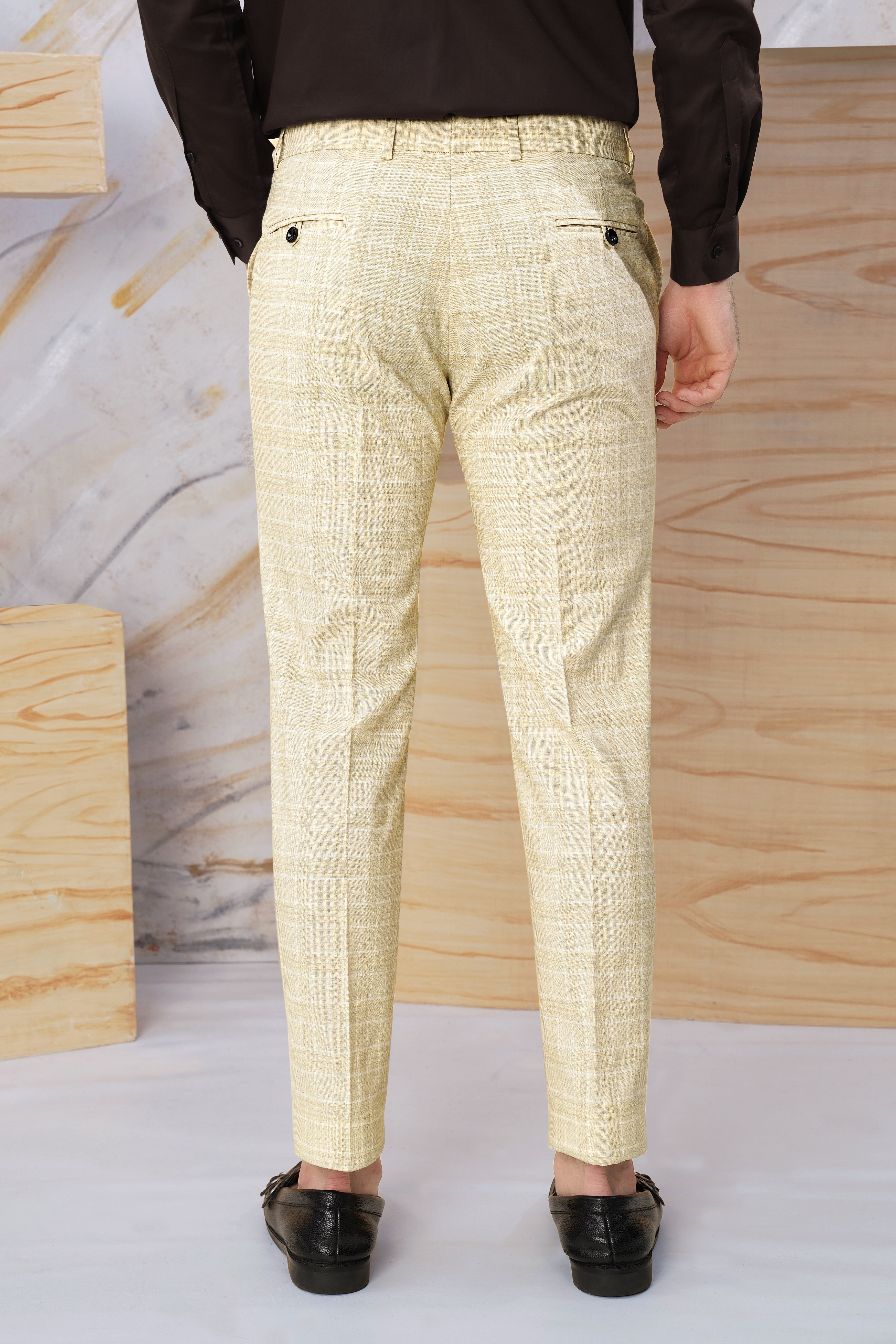 Hampton Beige Wool Rich Plaid Pant