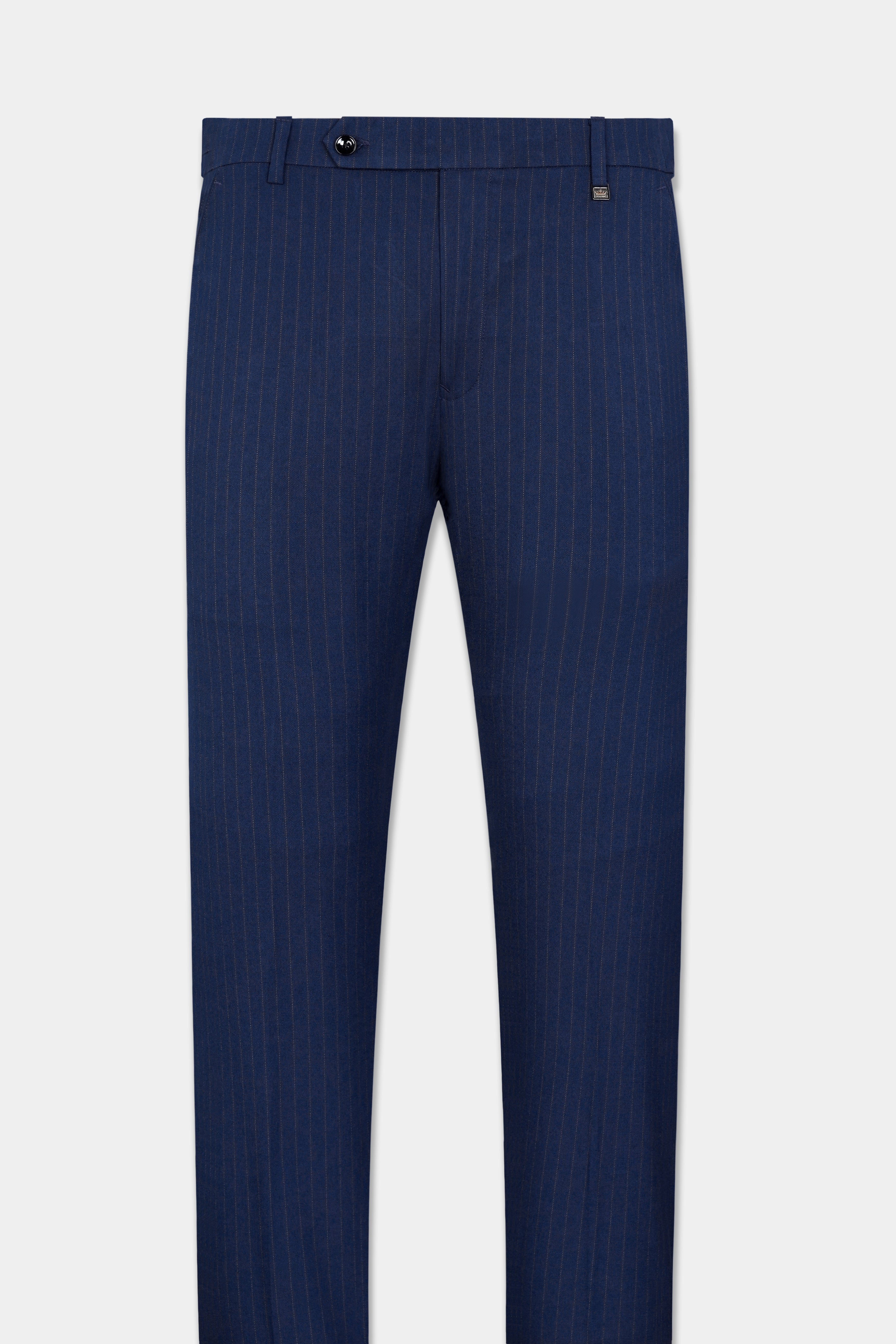 Ebony Clay Blue Striped Wool Rich Stretchable Waistband Pant