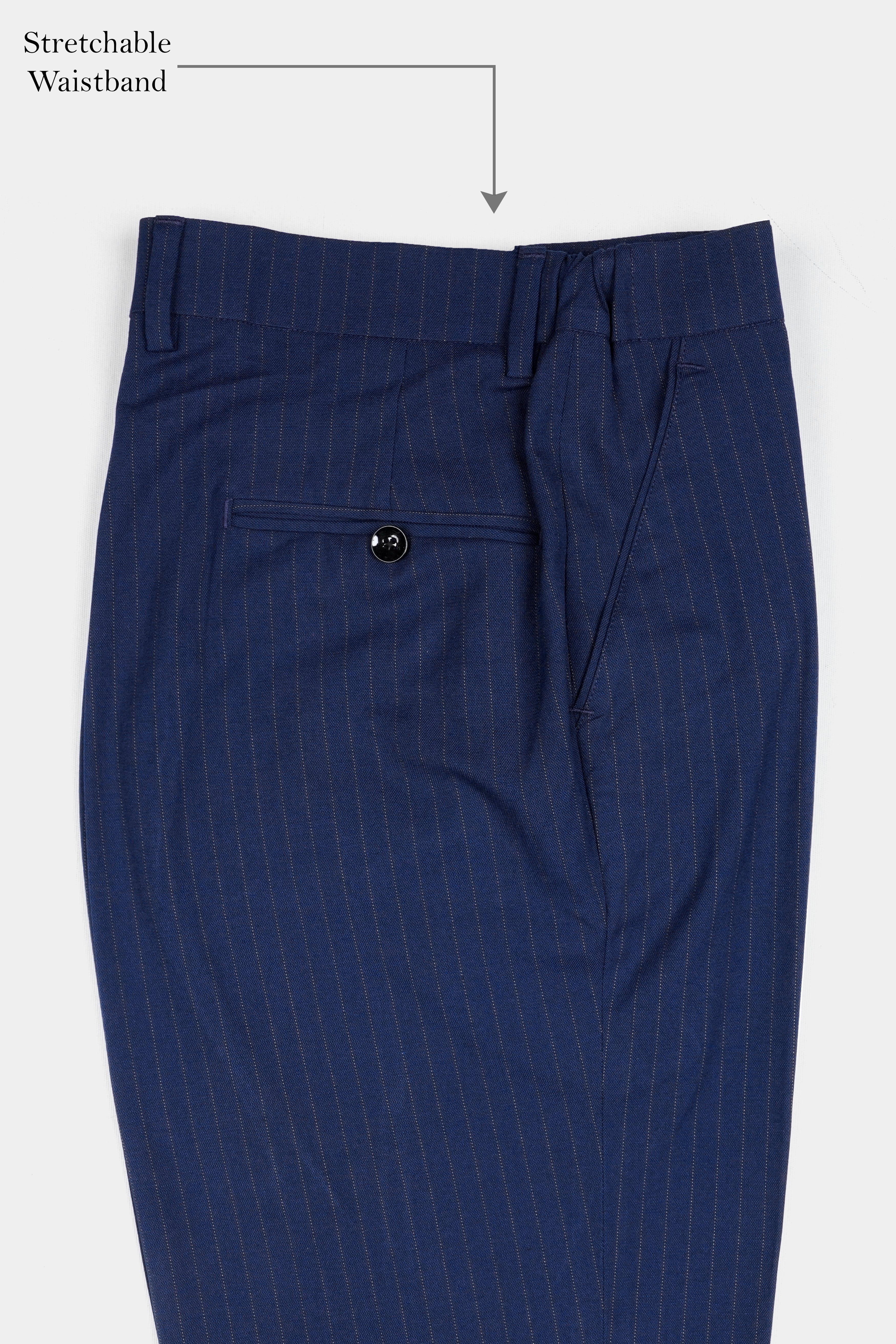 Ebony Clay Blue Striped Wool Rich Stretchable Waistband Pant