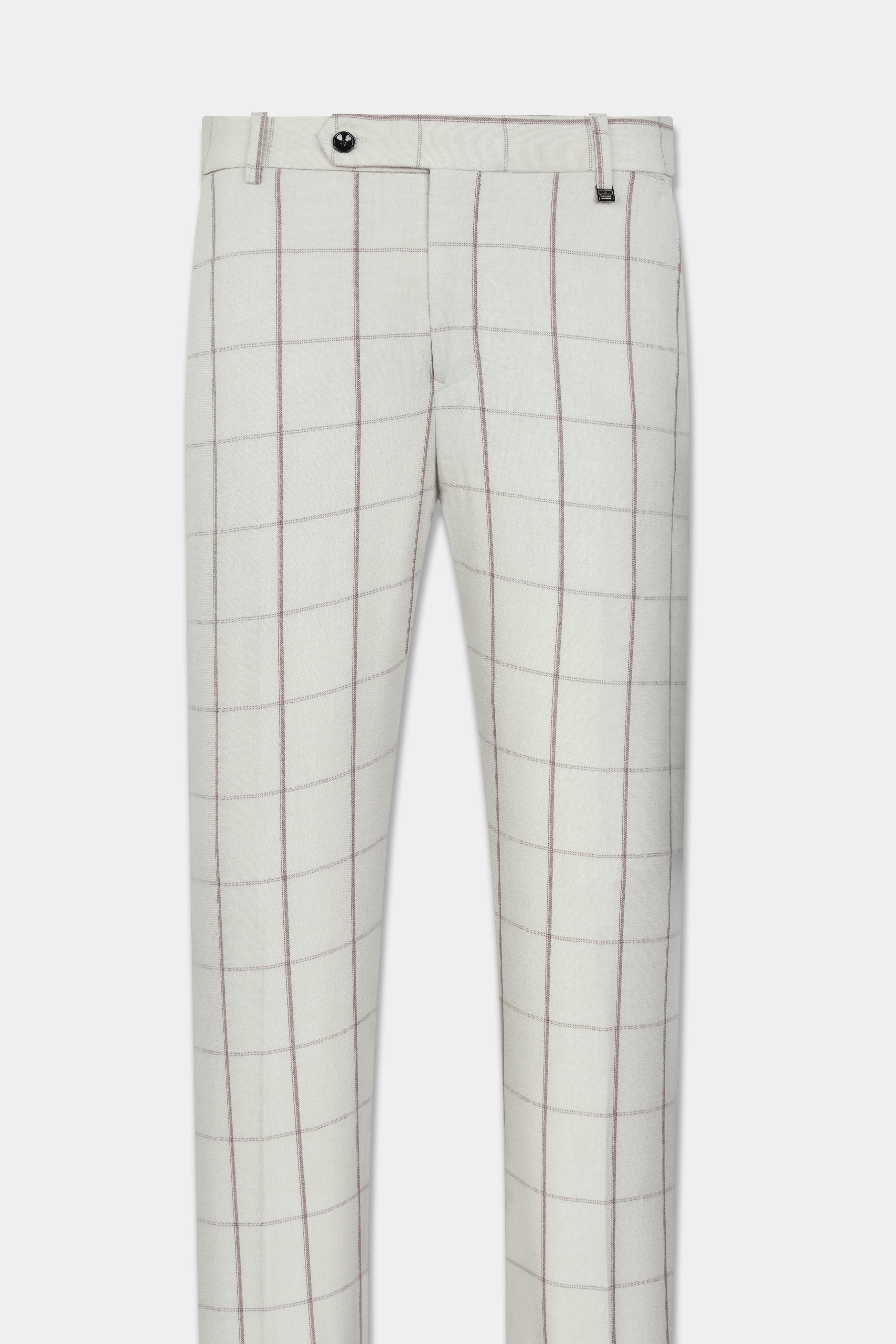 Iron Cream Windowpane Wool Rich Stretchable Waistband  Pant