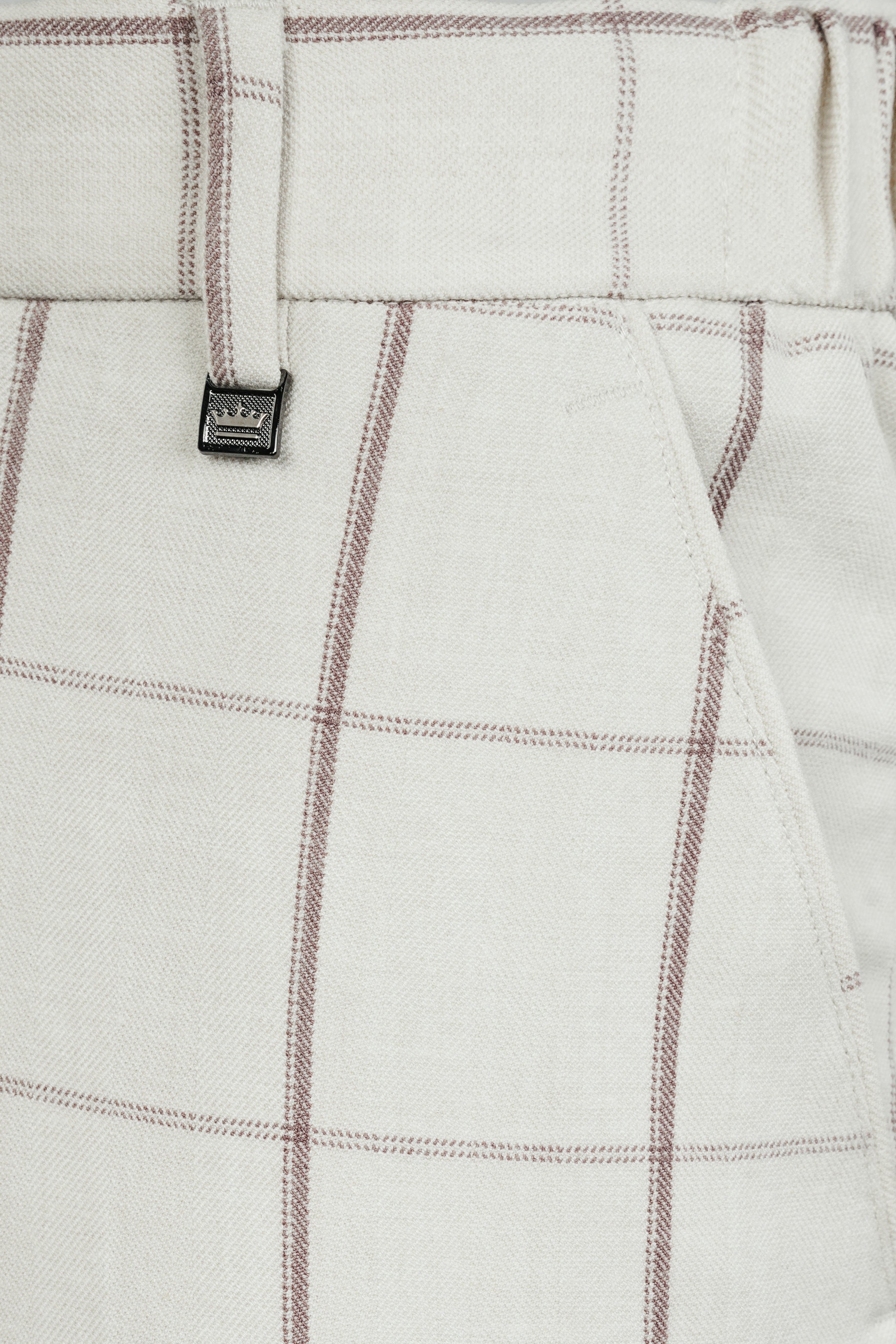 Iron Cream Windowpane Wool Rich Stretchable Waistband  Pant