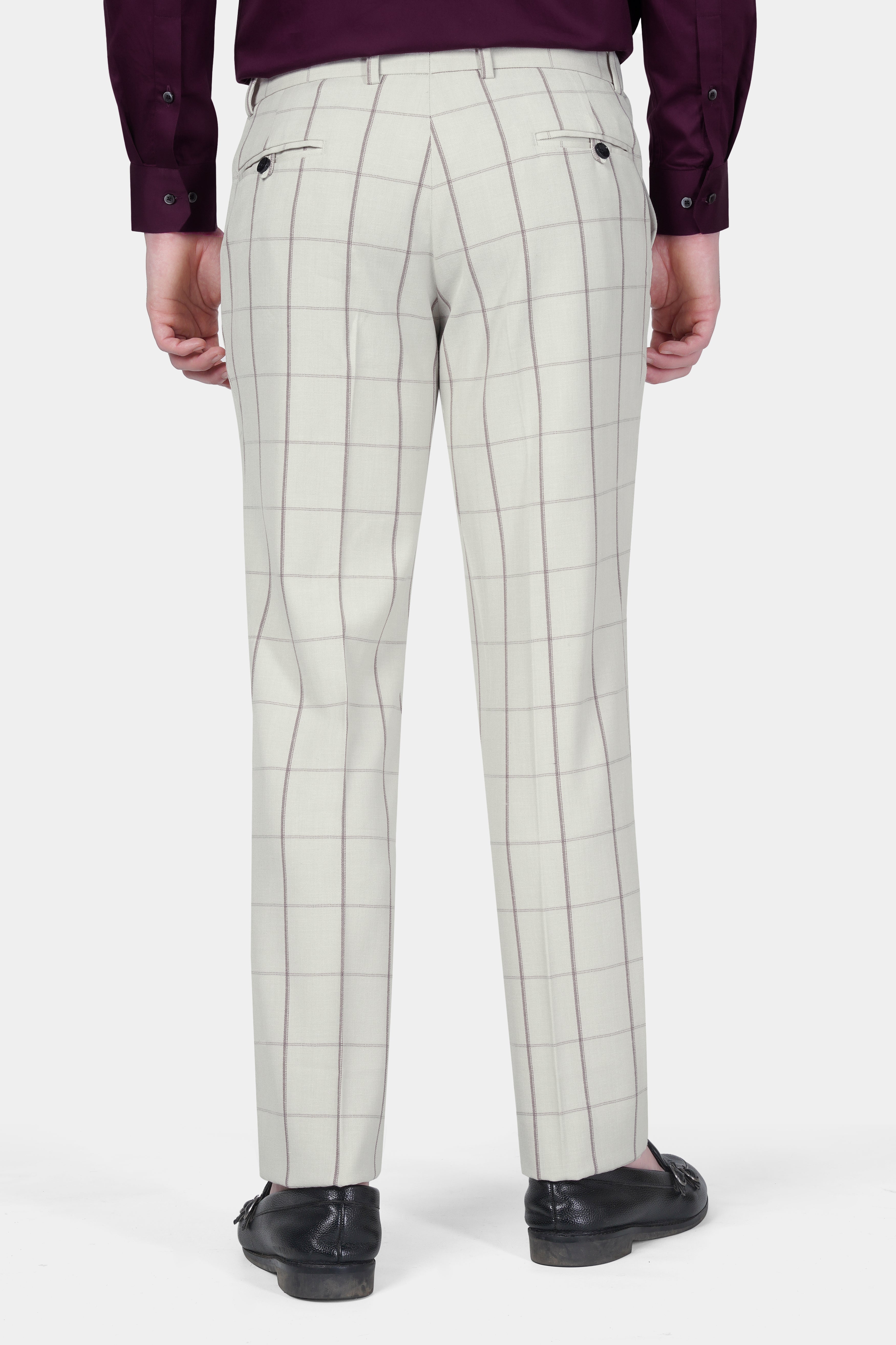 Iron Cream Windowpane Wool Rich Stretchable Waistband  Pant