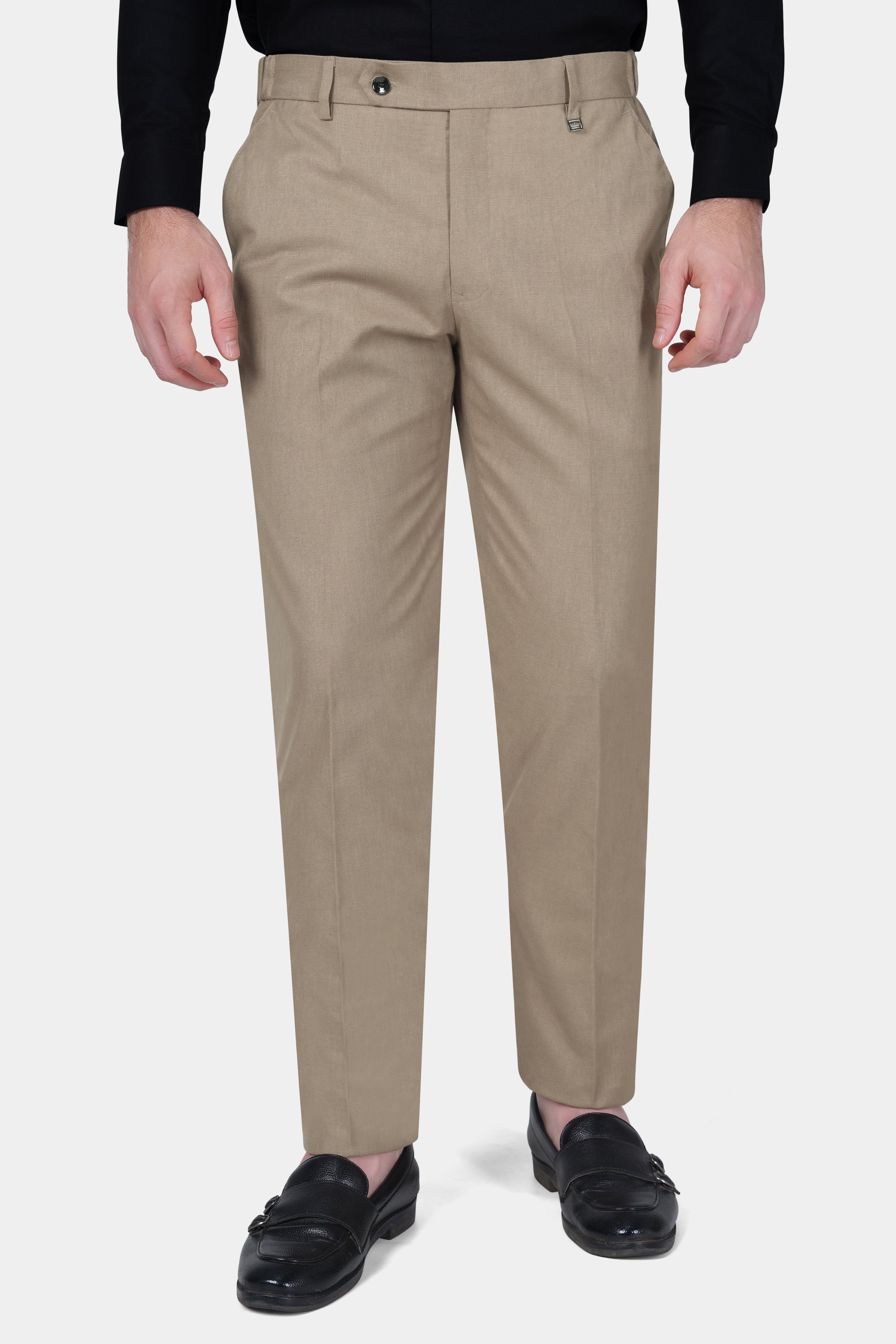 Oyster Brown Luxurious Linen Stretchable Waistband Pant