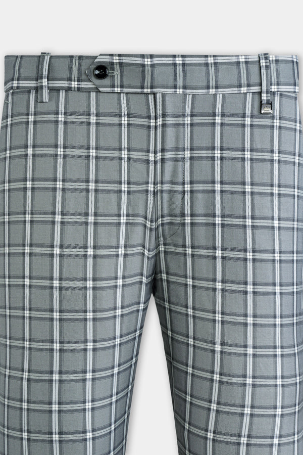 Pewter Gray and White Windowpane Wool Rich Pant