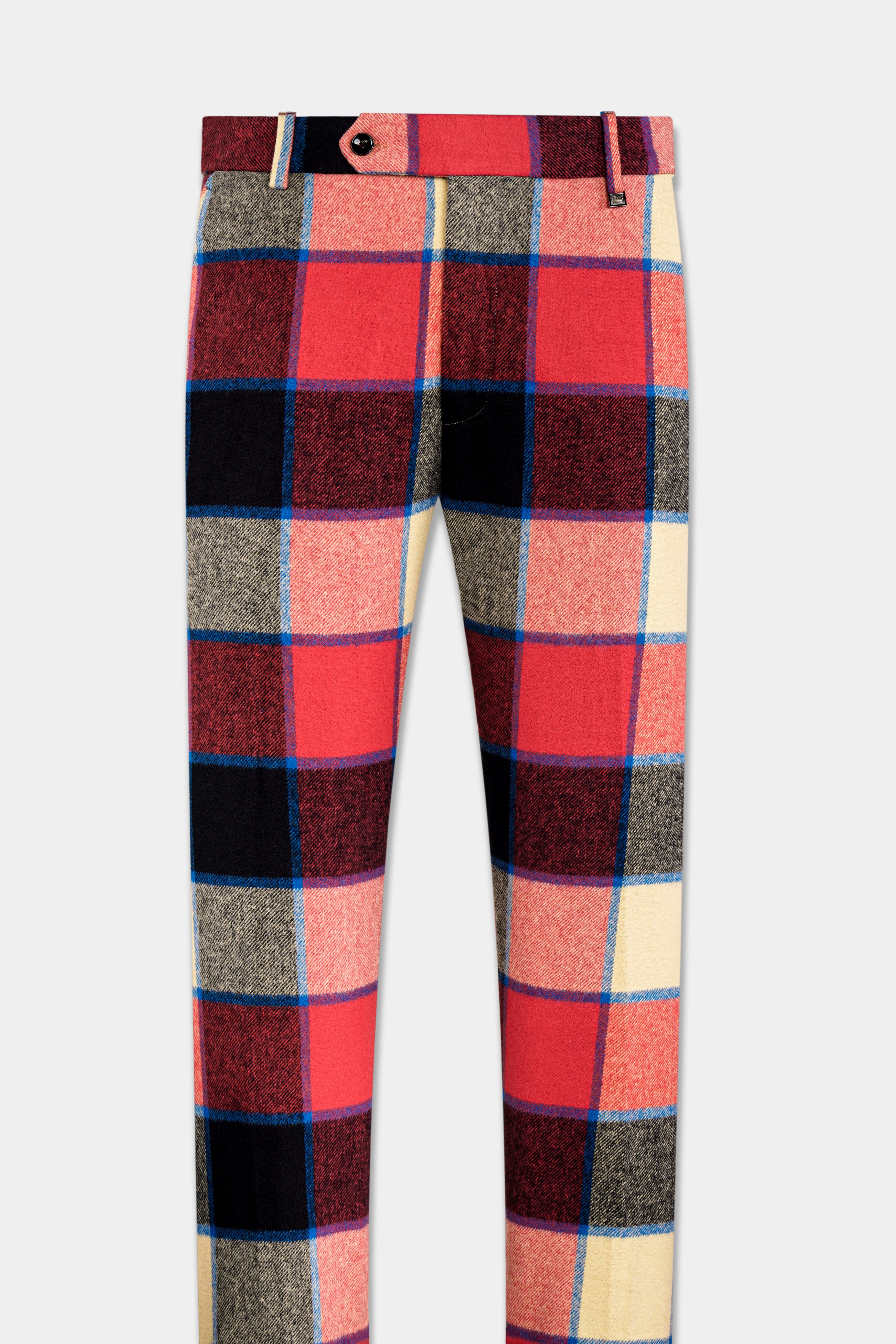 Jasper Red and Raffia Beige Multicolor Windowpane Tweed Pant