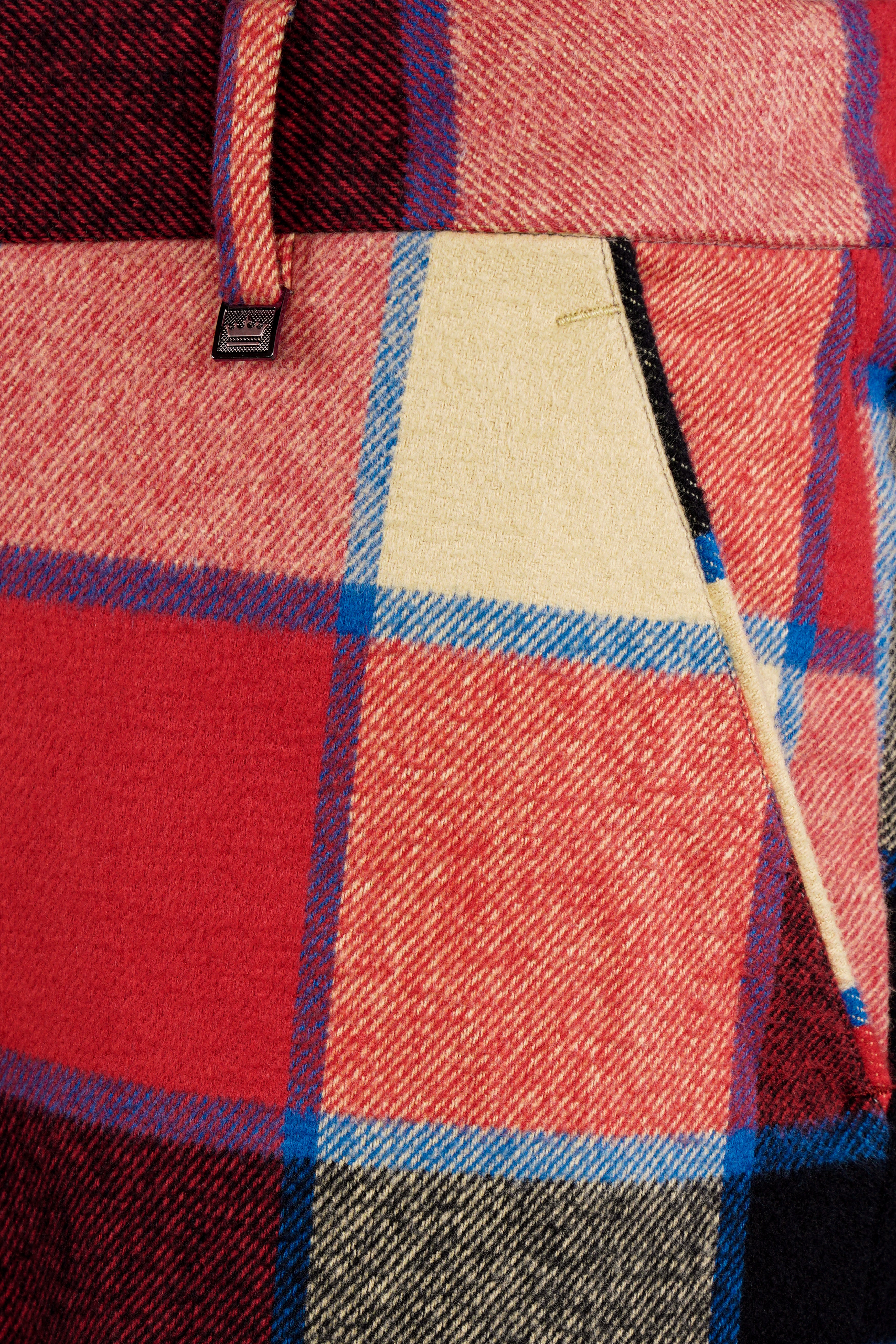 Jasper Red and Raffia Beige Multicolor Windowpane Tweed Pant