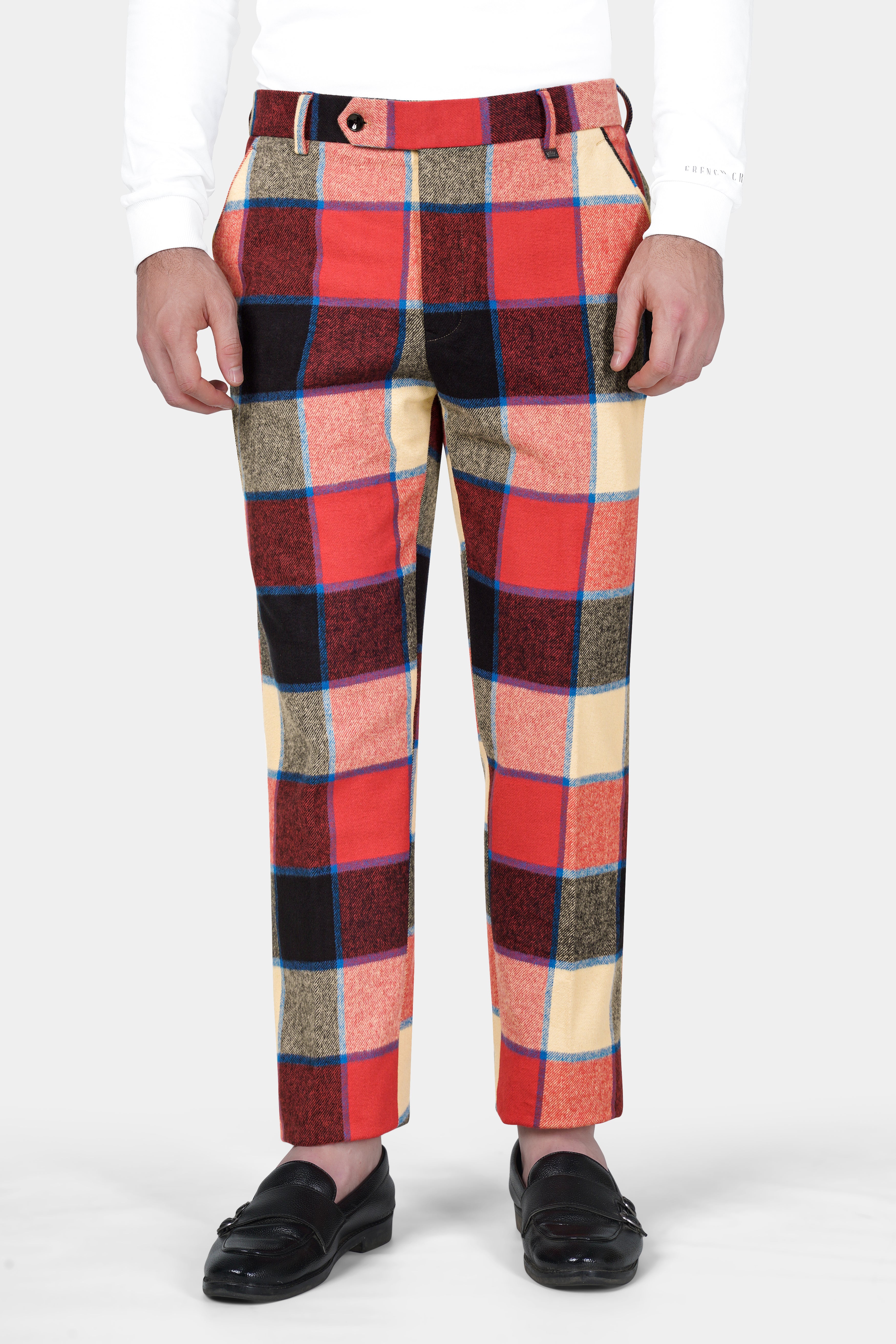 Jasper Red and Raffia Beige Multicolor Windowpane Tweed Pant