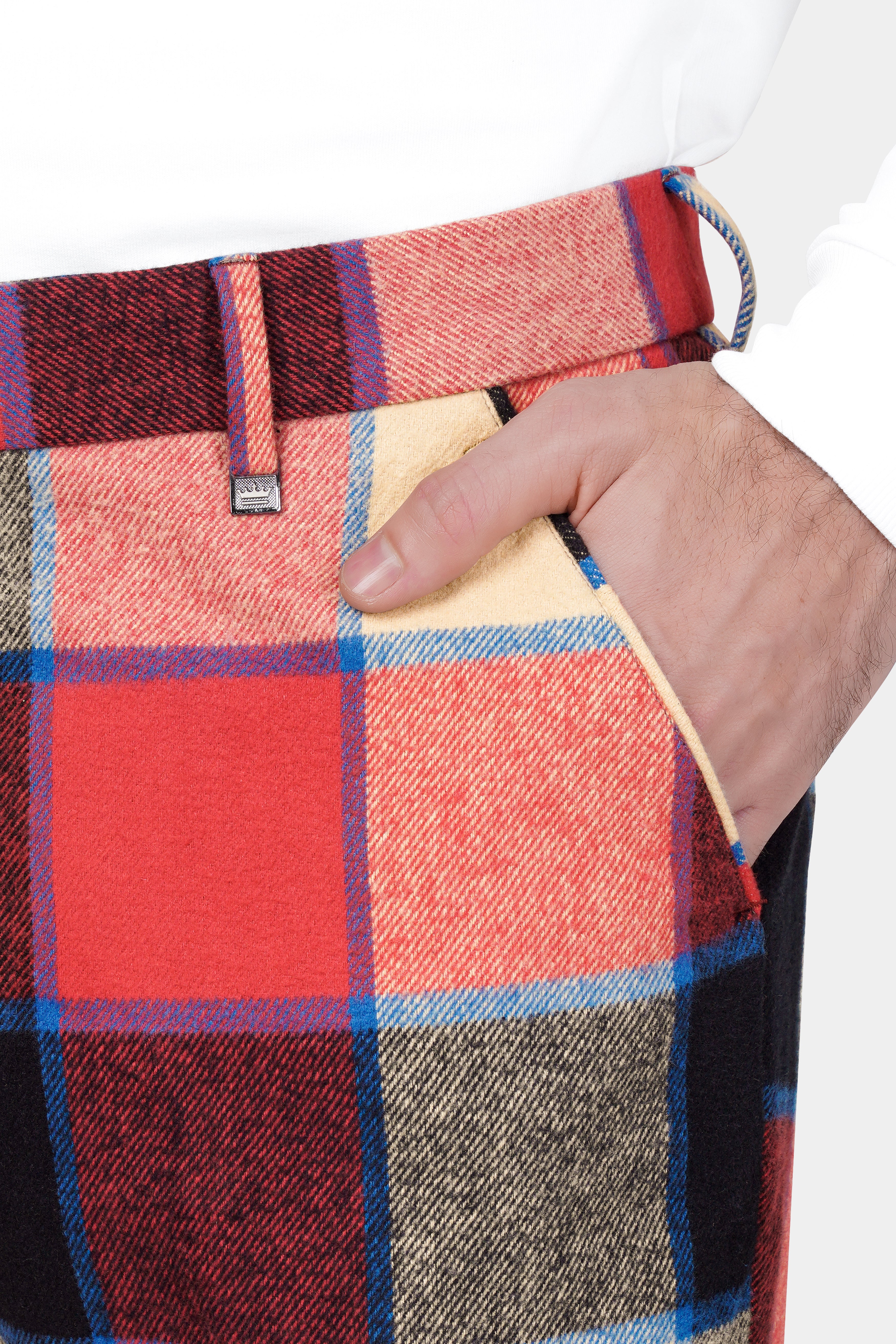 Jasper Red and Raffia Beige Multicolor Windowpane Tweed Pant