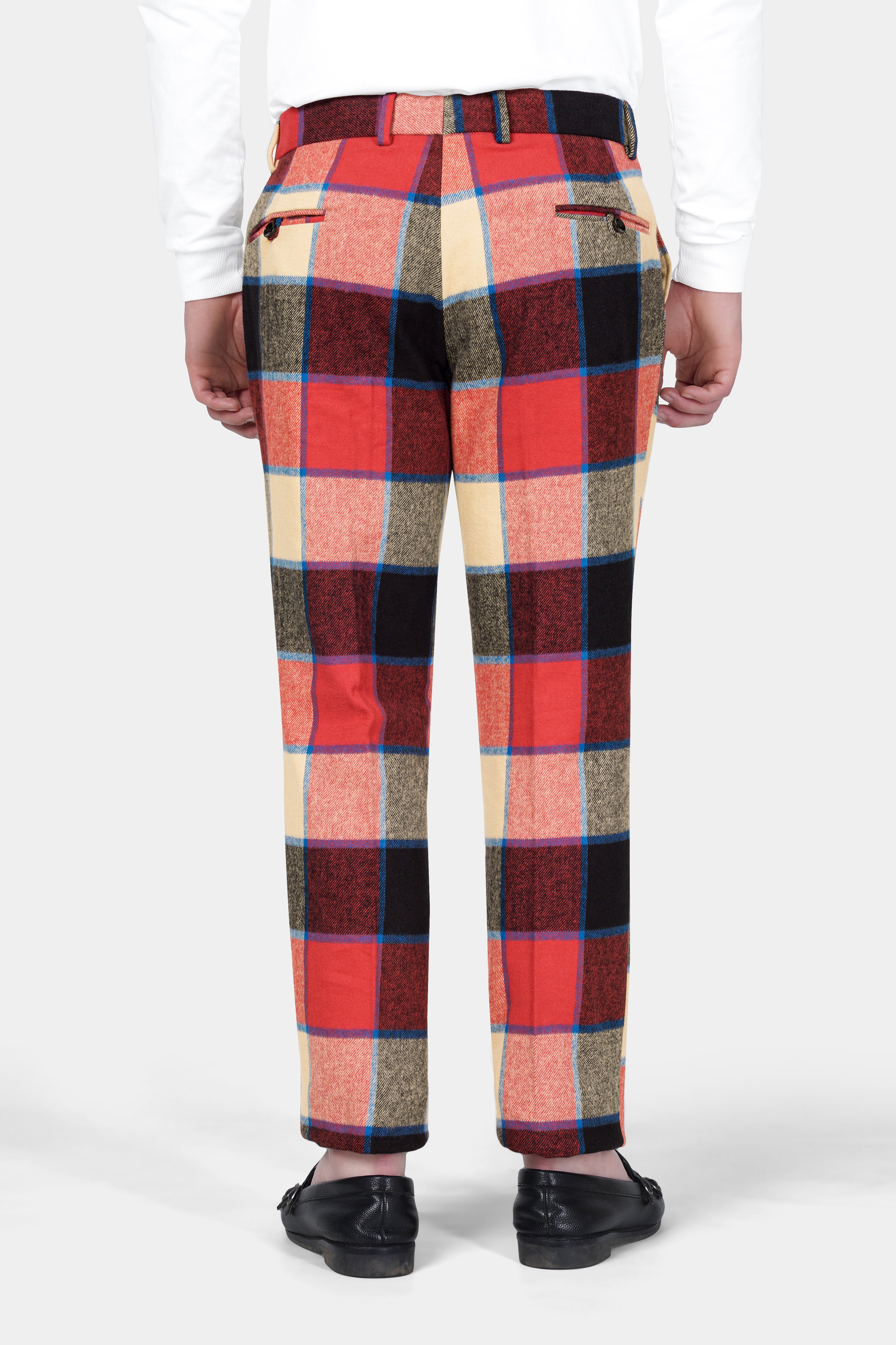 Jasper Red and Raffia Beige Multicolor Windowpane Tweed Pant